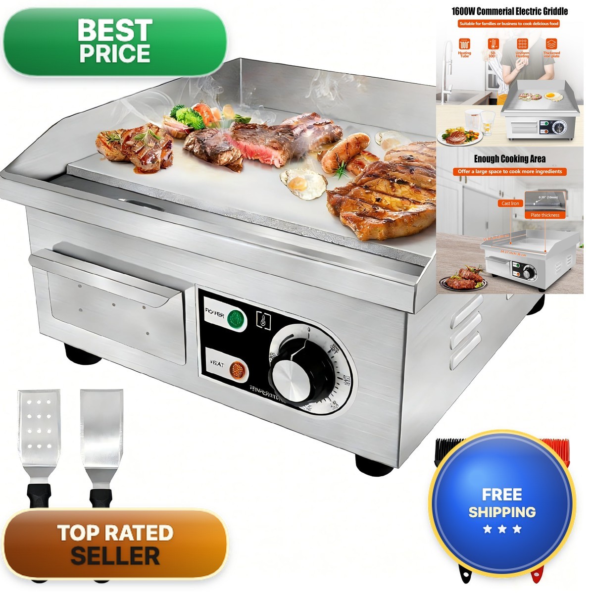 Exgizmo 14 Commercial Electric Griddleelectric Countertop Flat Top Griddle110V