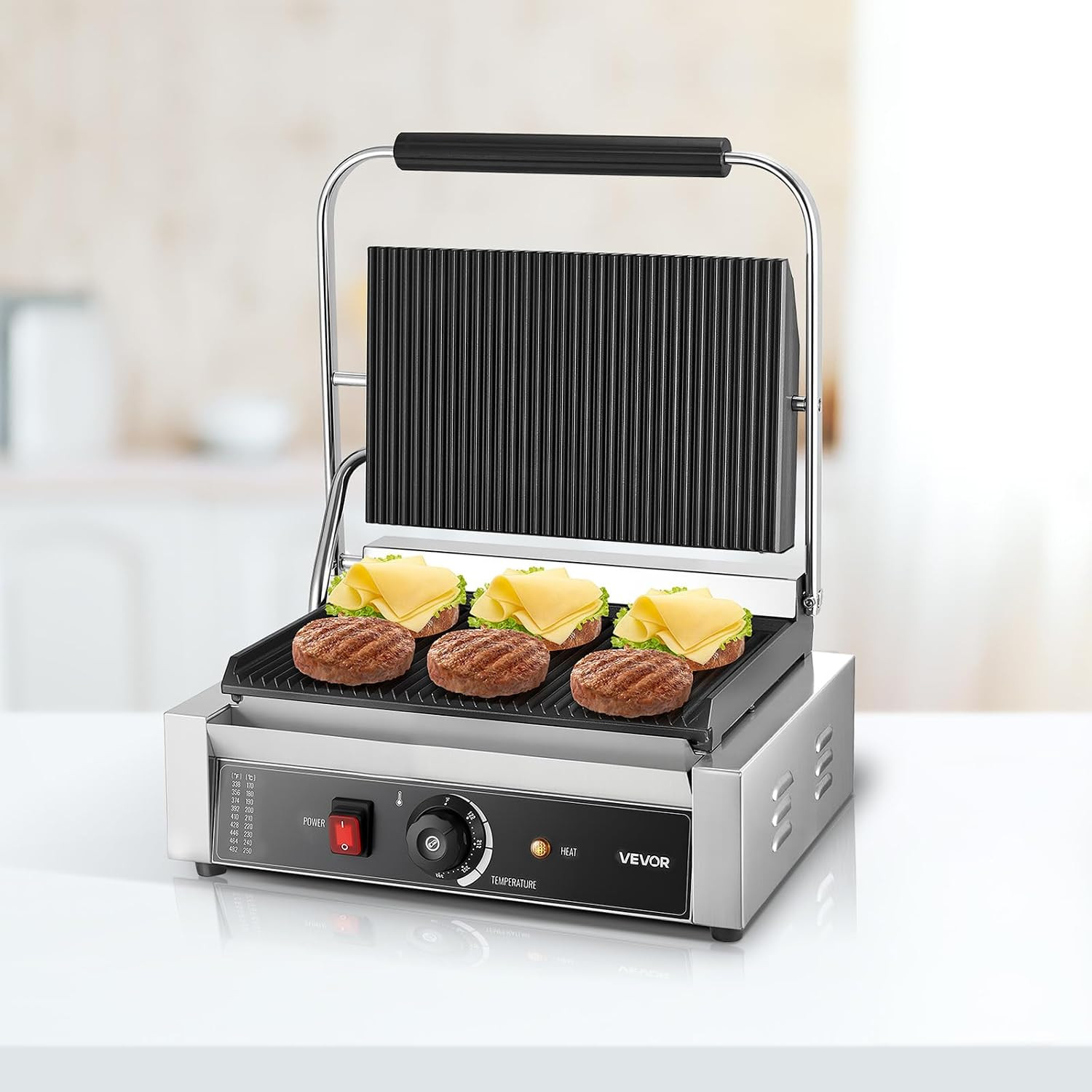 Commercial Panini Grill, 1800W Electric Sandwich Panini Maker, Stainless Steel S
