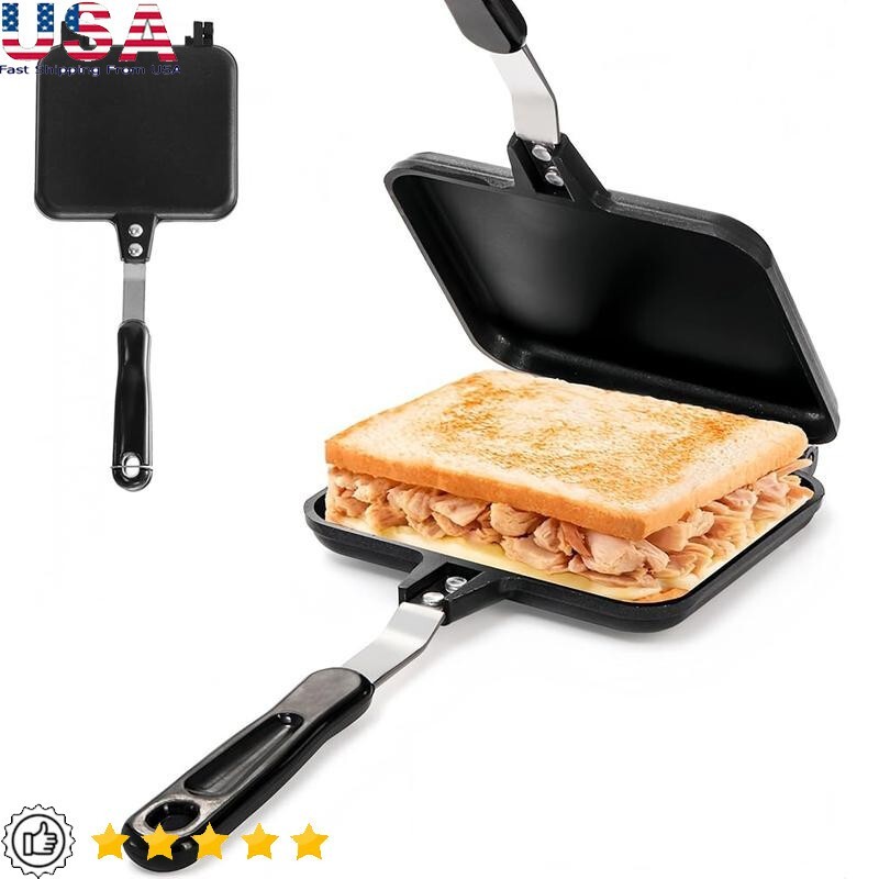 Hot Sandwich Maker Non Stick Frying Pan Double Sided Stovetop Grill Press New