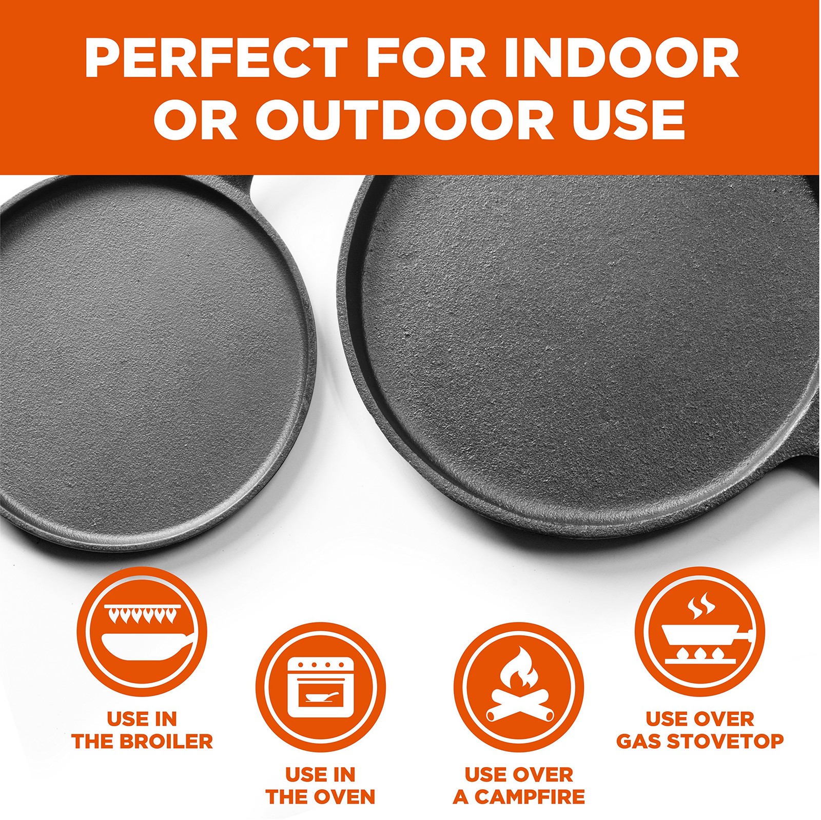 Round Cast Iron Griddle Pan 3-Piece Set – 8-inch 10-inch and 12-inch – Pre-se…