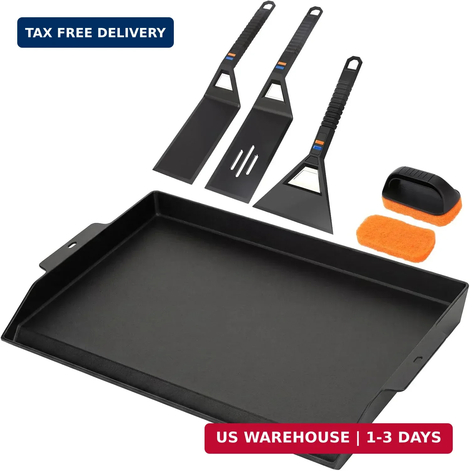 Utheer Griddle Kit, 25″ x 16″ Pre-Seasoned Cast Iron Flat Top Griddle with 5-Pie