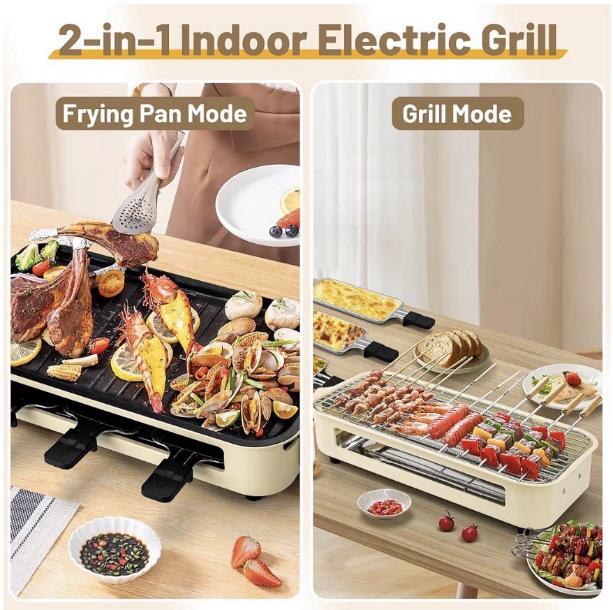Electric Indoor Grill,2 in 1 Indoor Grills Kitchen Grill Net Non-Stick Cooking