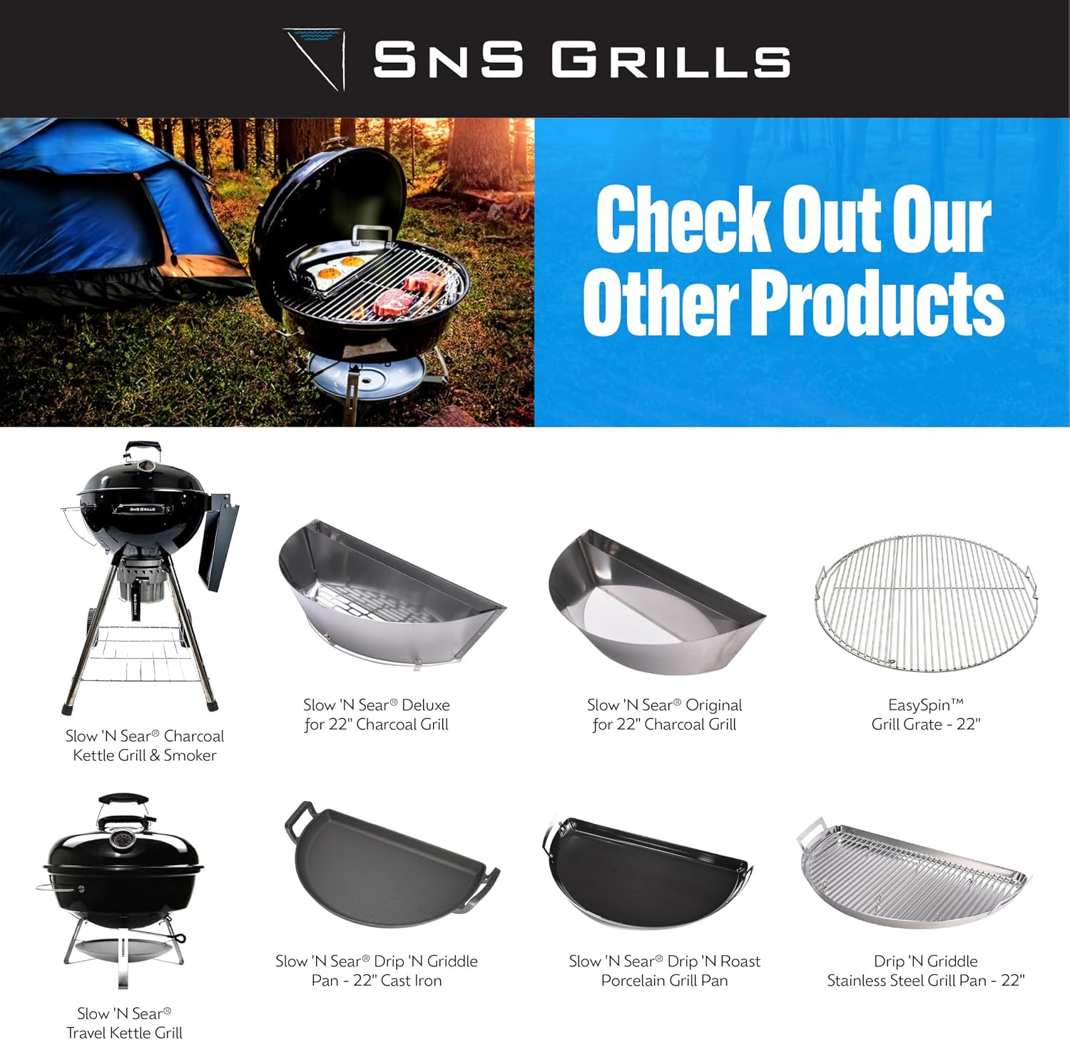 Sns Grills Drip ‘N Griddle Pan 26″ – Extra Large 3-In-1 Charcoal Grill Accessory