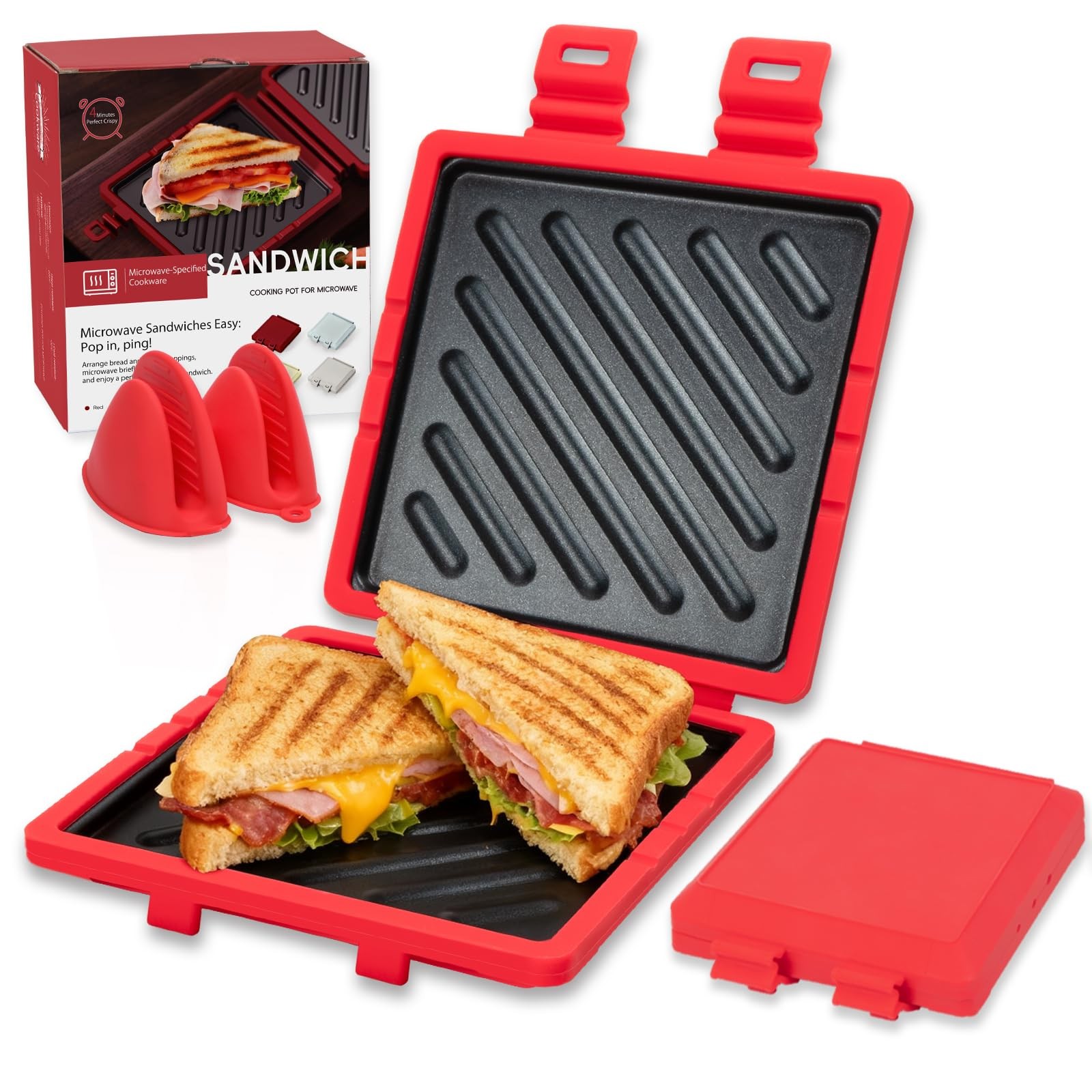 Microwave Sandwich Maker, Microwave Toaster with Adjustable Silicone Strap, R…