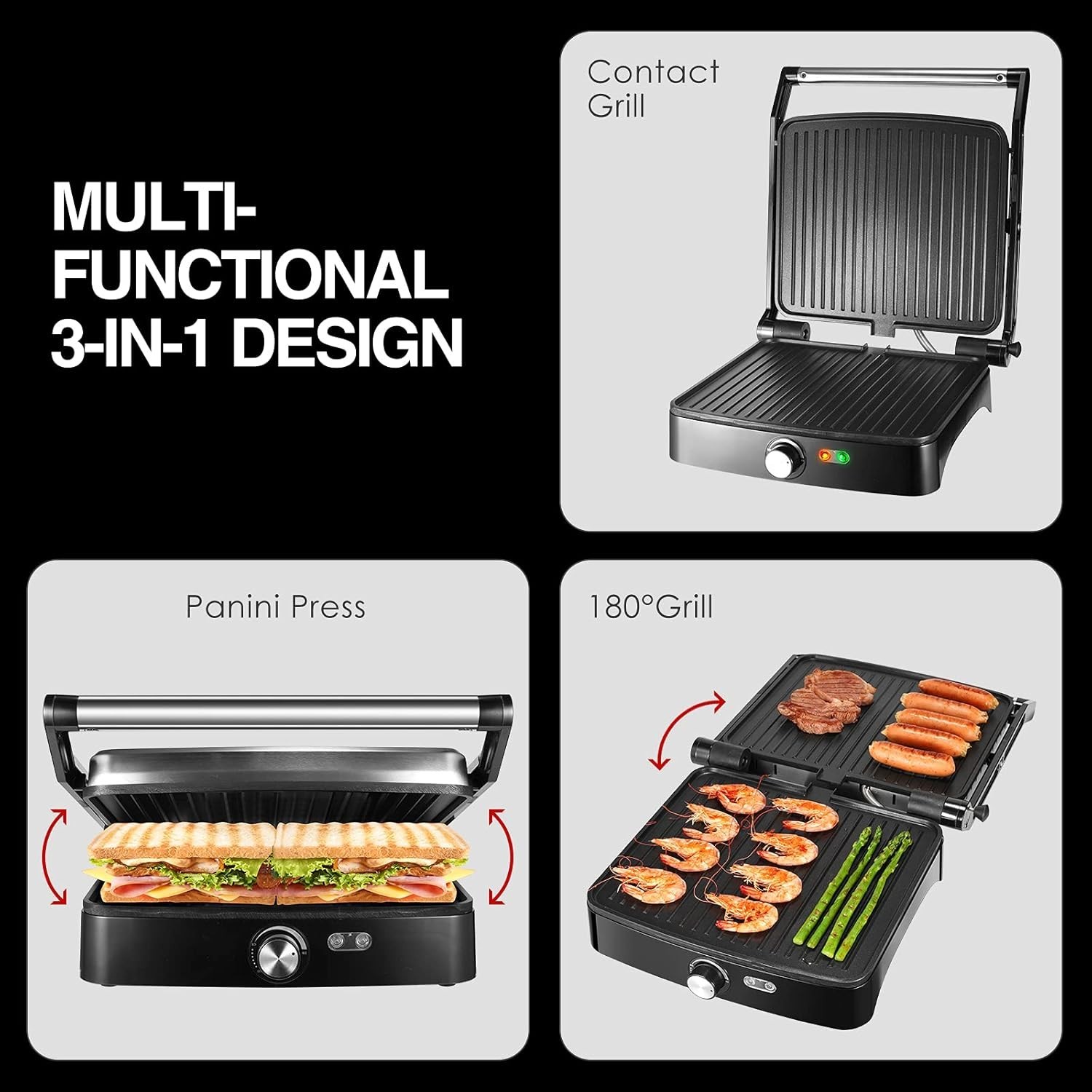 Adjustable Temperature Panini Grill, Nonstick Plates