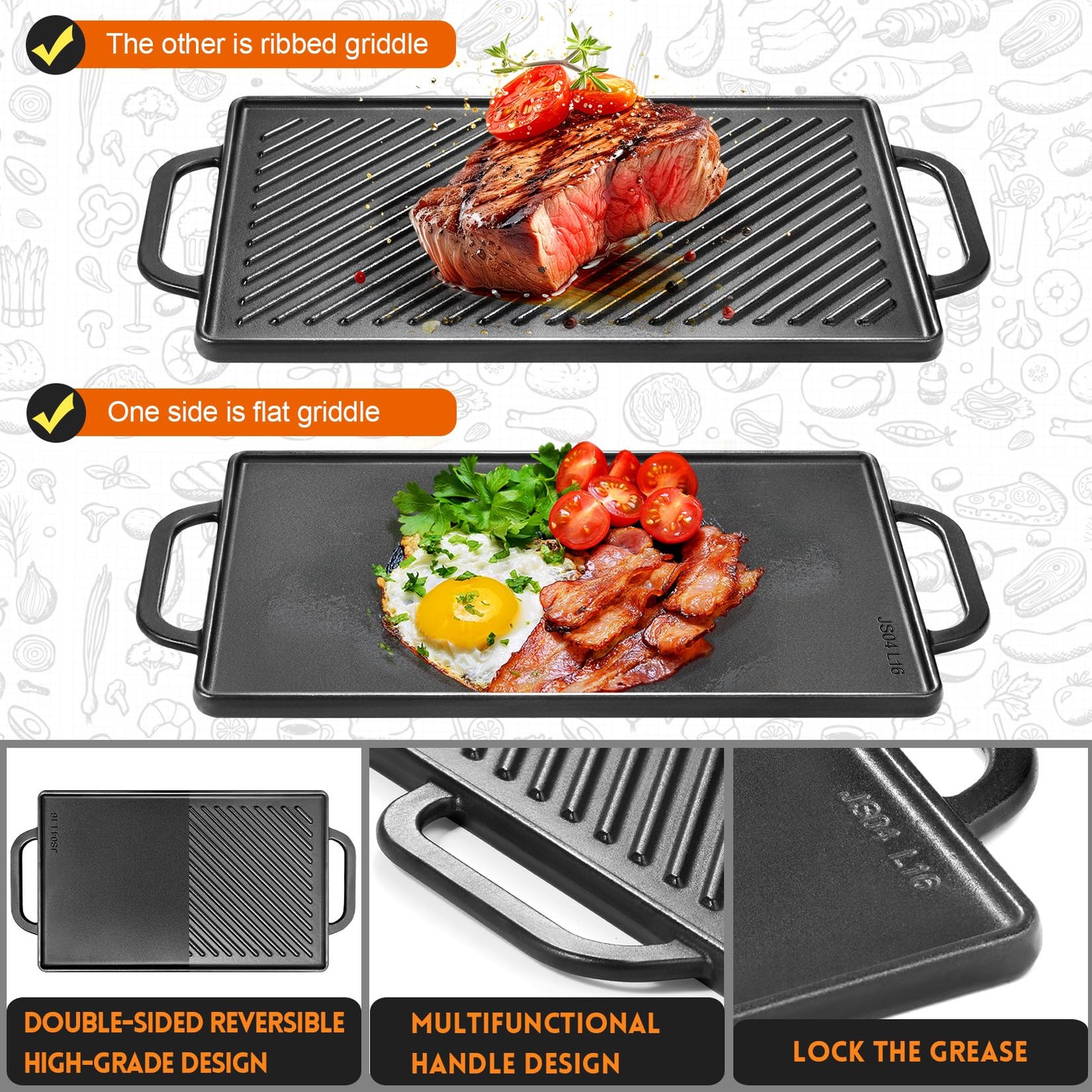 GGC Cast Iron Reversible Grill Griddle，Double Sided Grill Pan Perfect for Gas…