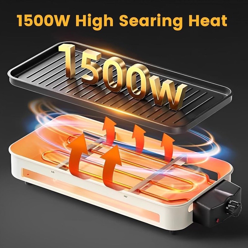 Smokeless Indoor Electric Grill 1500W 2-in-1 Adjustable Temperature Control New