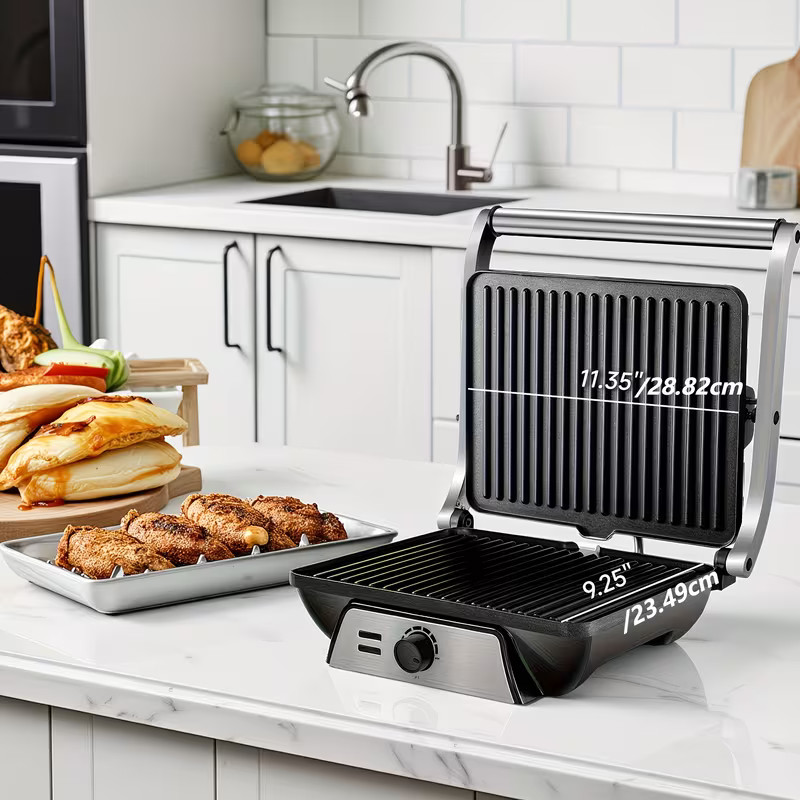 3-in-1 Electric Indoor Grill – Panini Press with Non-Stick Cooking Plates, Opens