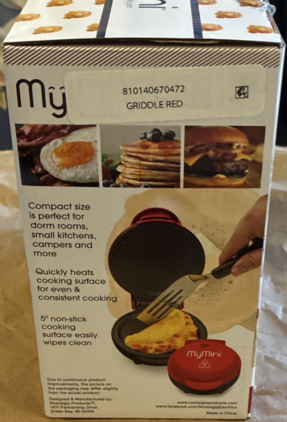 Nostalgia MyMini Griddle Red 550W Non-Stick Portable Indoor Electric Grill 5″