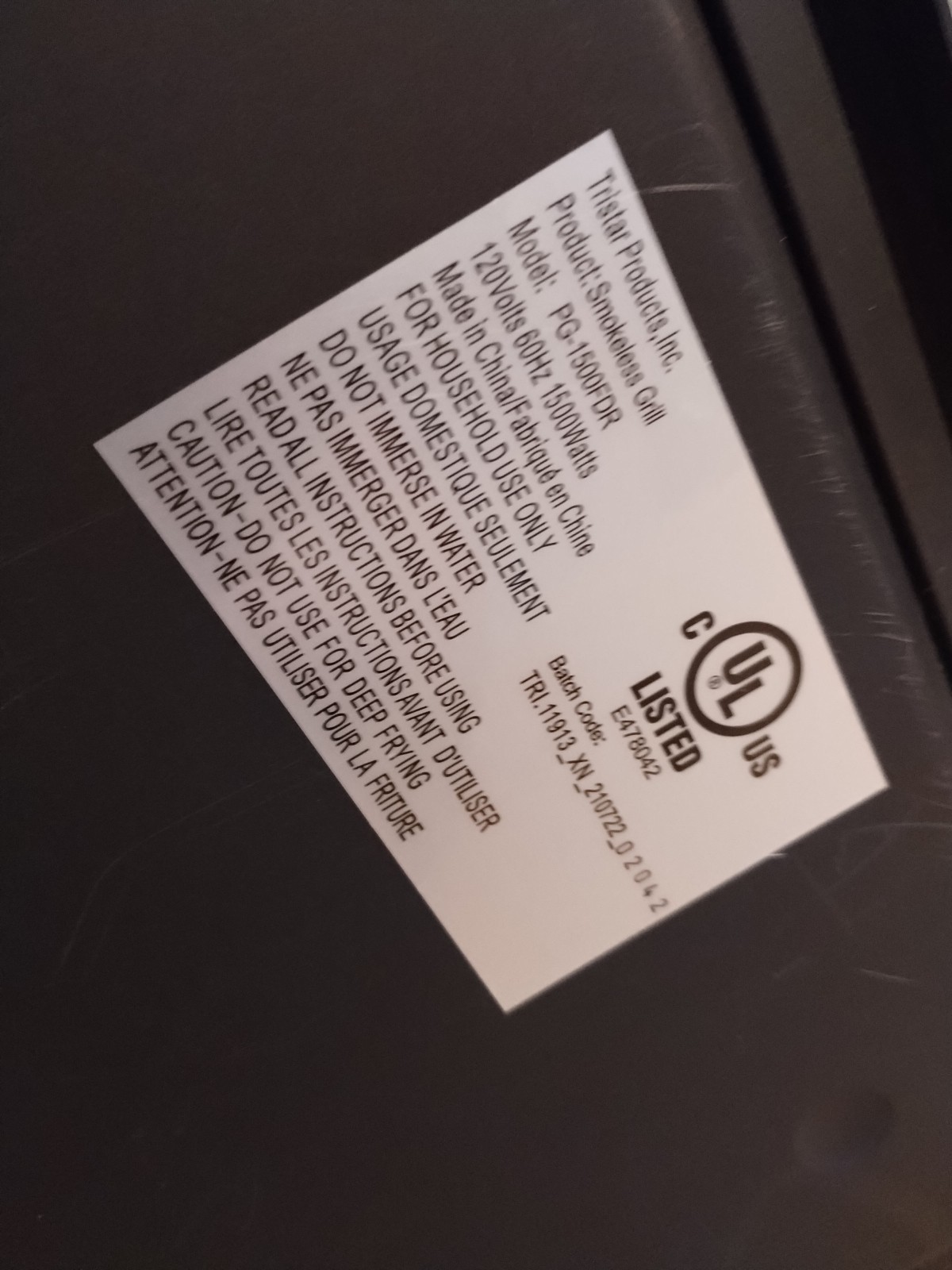 Power XL Indoor Smokeless Grill Pro PG-1500FDR Easy Beginner Clean -Tested/Works