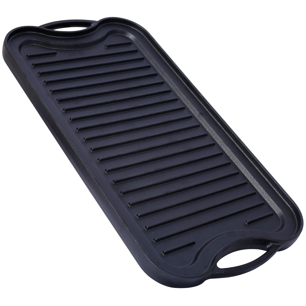 Reversible Grill/Griddle Pre-Seasoned Cast Iron Rectangular Double Griddle Pan