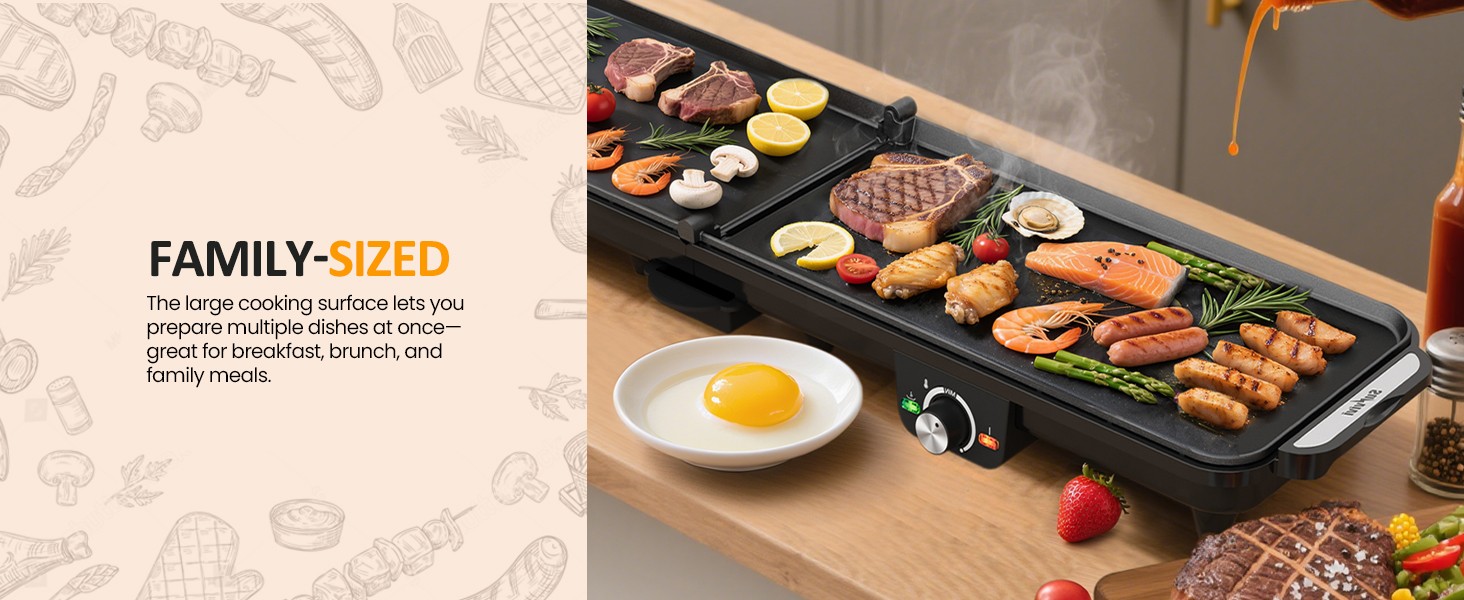 Sunvivi 38” Extra Large Electric Griddle – Foldable Grill Nonstick Plate | with