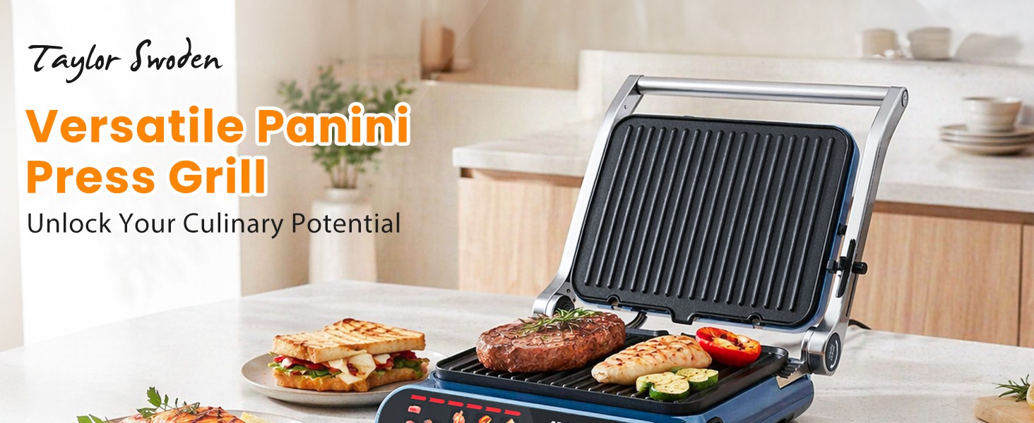 7-in-1 Panini Press Sandwich Maker, 1500W Electric Indoor Grill with LED Touch