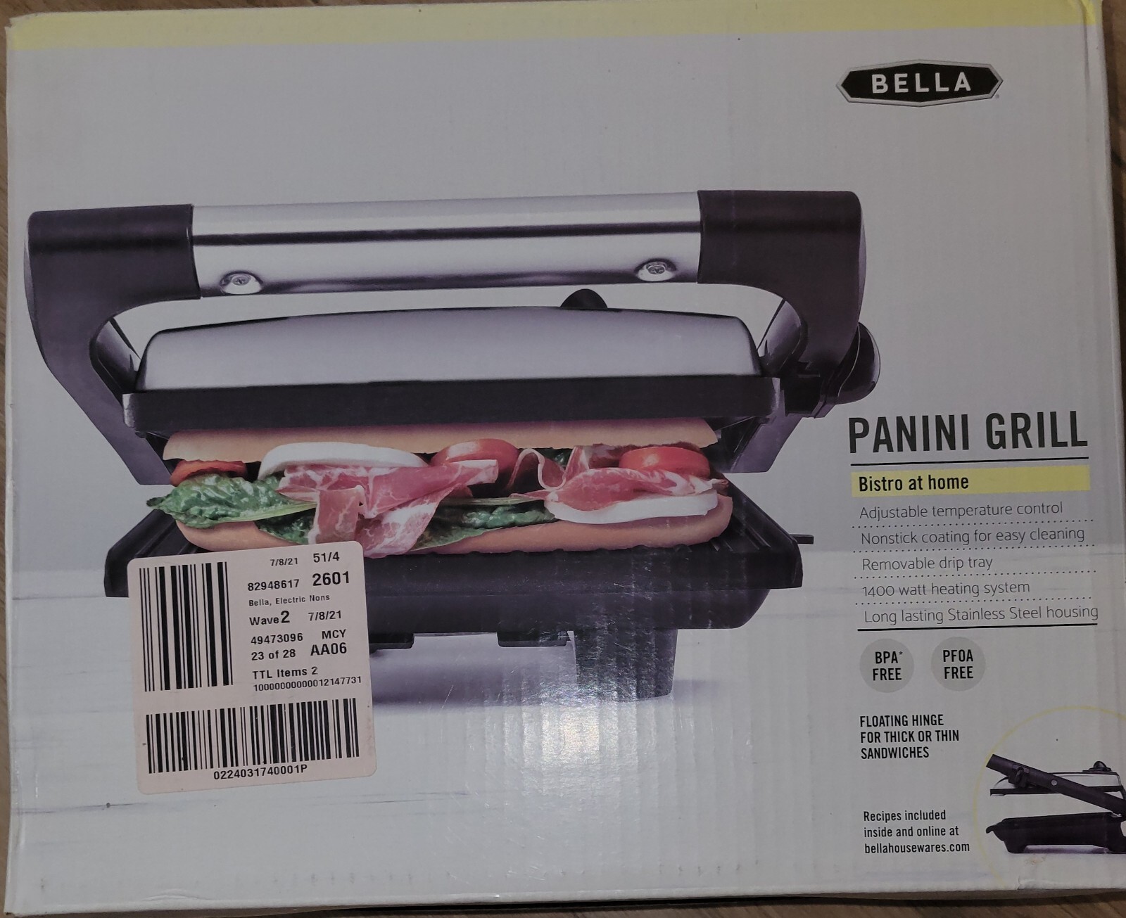 Bella Panini Grill – NEW in Box