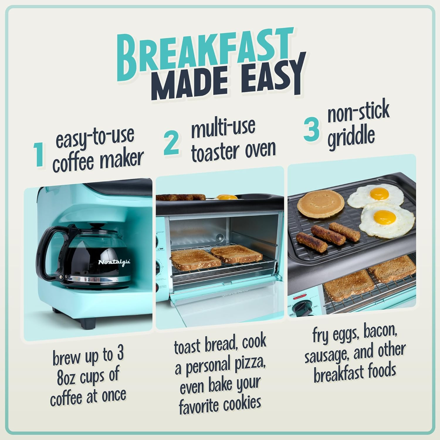 3-In-1 Breakfast Station – Includes Coffee Maker, Non-Stick Griddle, and 4-Slice