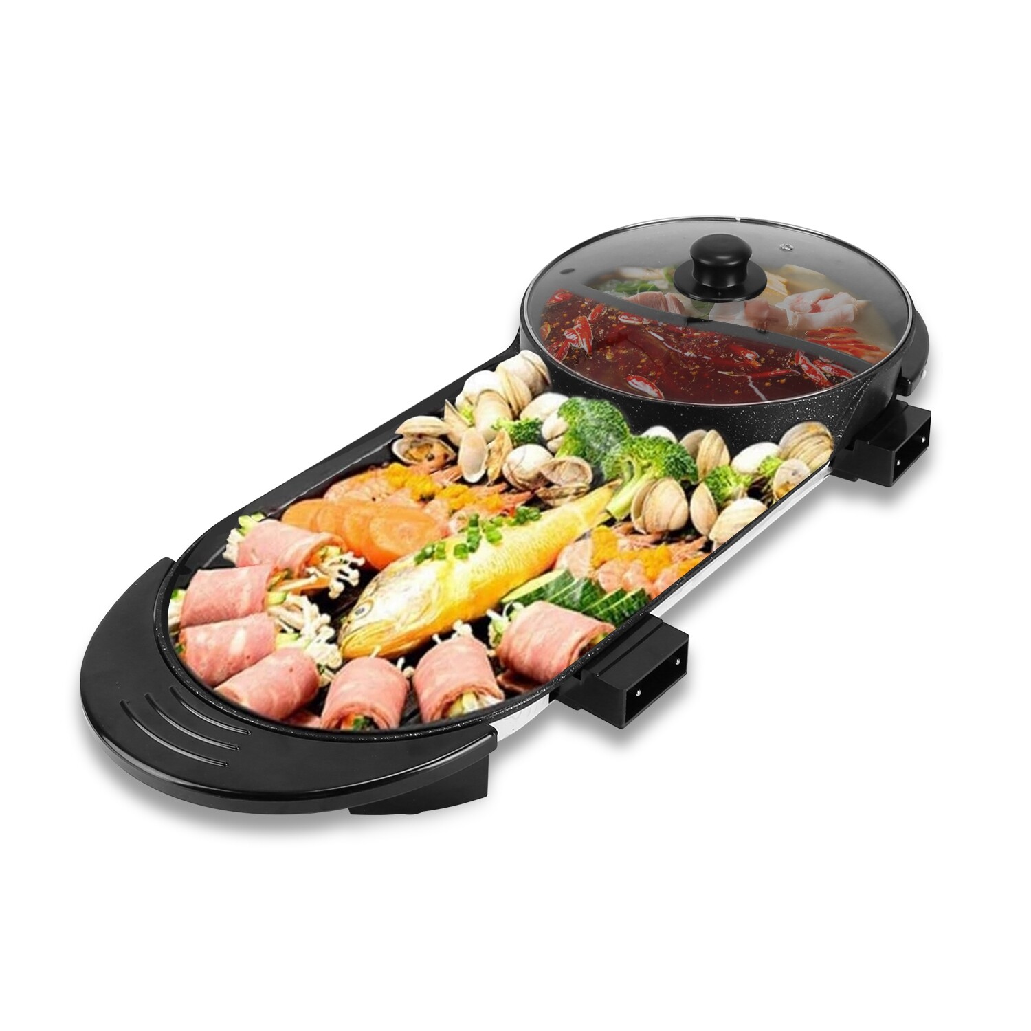 2 in 1 Electric Non-Stick Grill Hot Pot BBQ Grill Soup Shabu Pot Barbecue 2200W