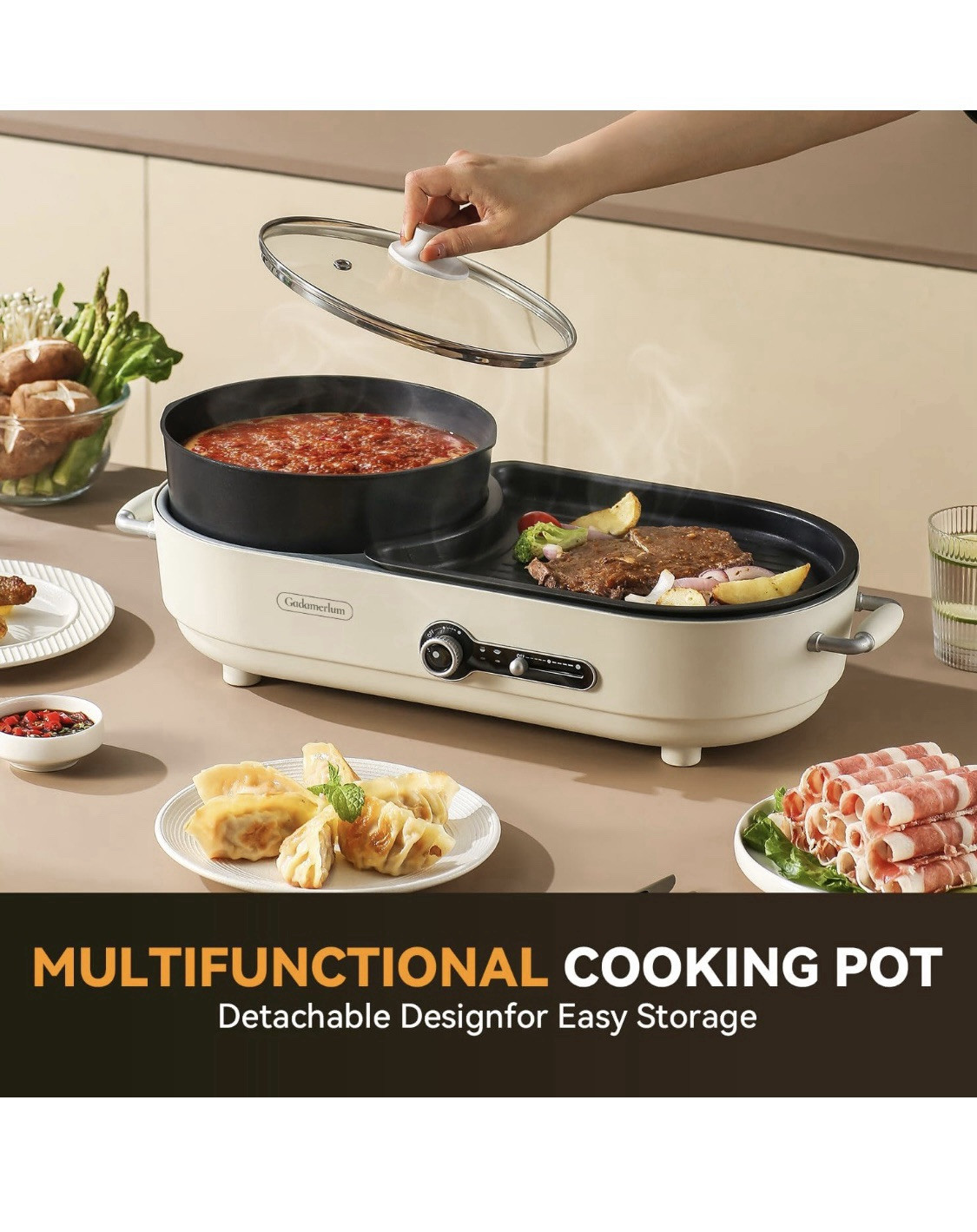 Hot Pot with Grill, Korean BBQ Grill Indoor Hotpot Pot Electric Combo 2 in 1