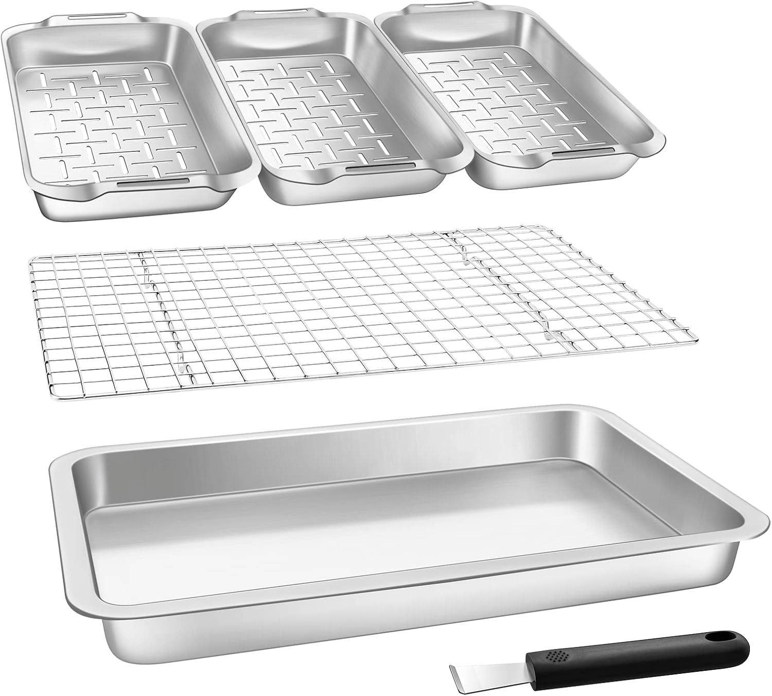 6-Piece Grill Tray Set | Stainless Steel Prep Pan with Cooling Rack, BBQ Gift