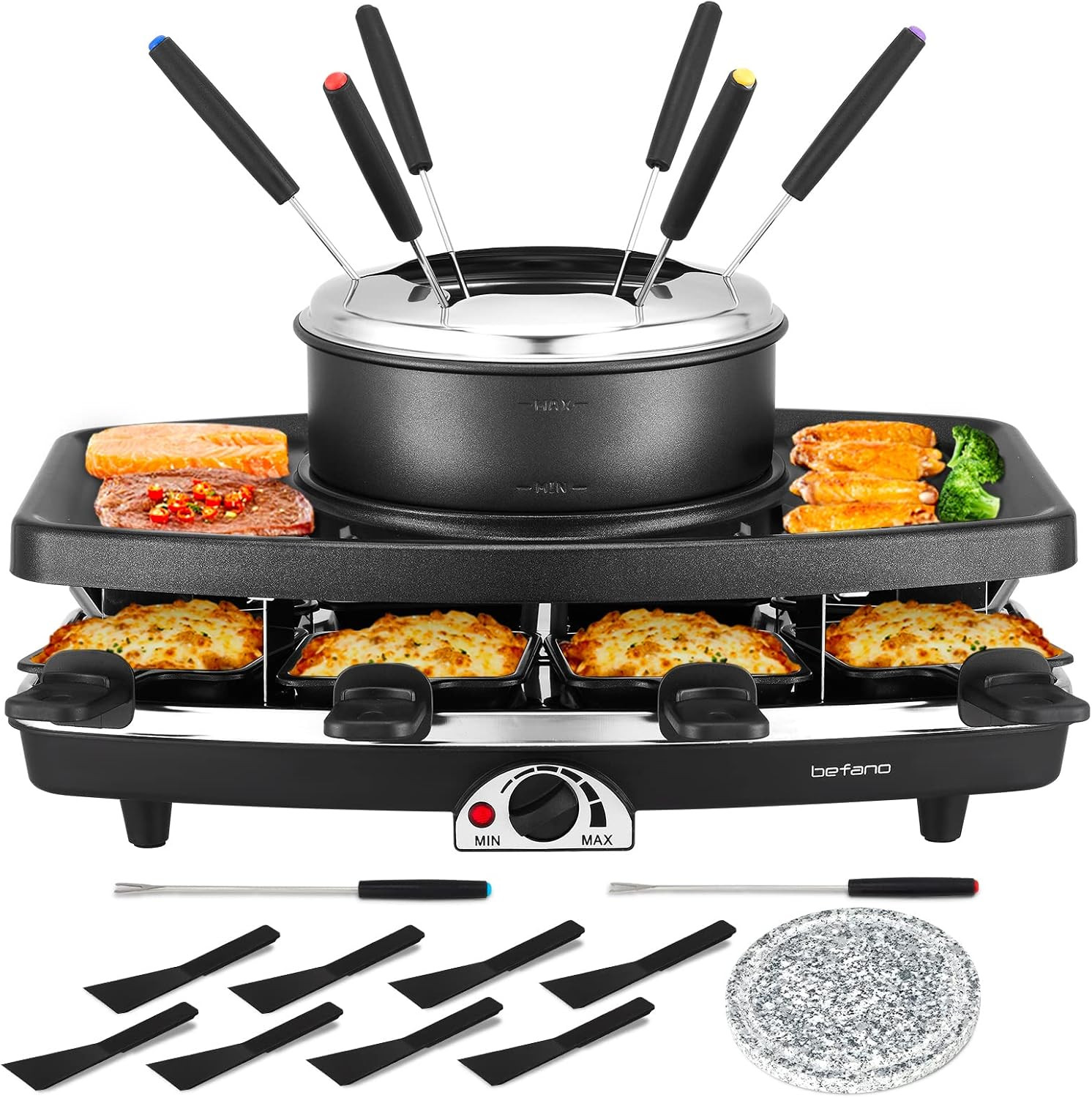 Electric Raclette BBQ Grill & Fondue Set for 8 – Perfect for Parties!