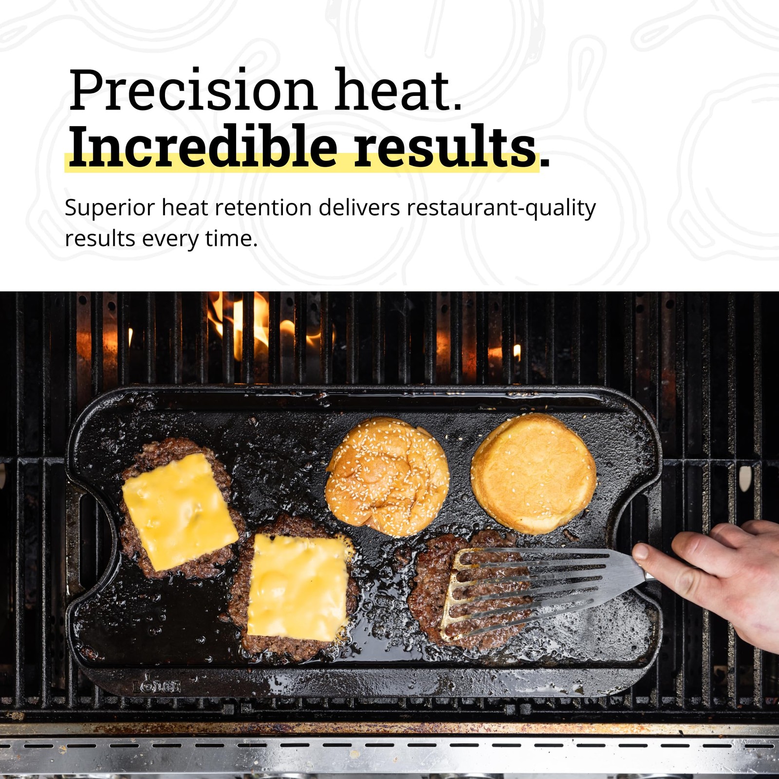 Cast Iron Reversible Grill Griddle 20×10.5 Inch Dual Sided Flat Top Cookware