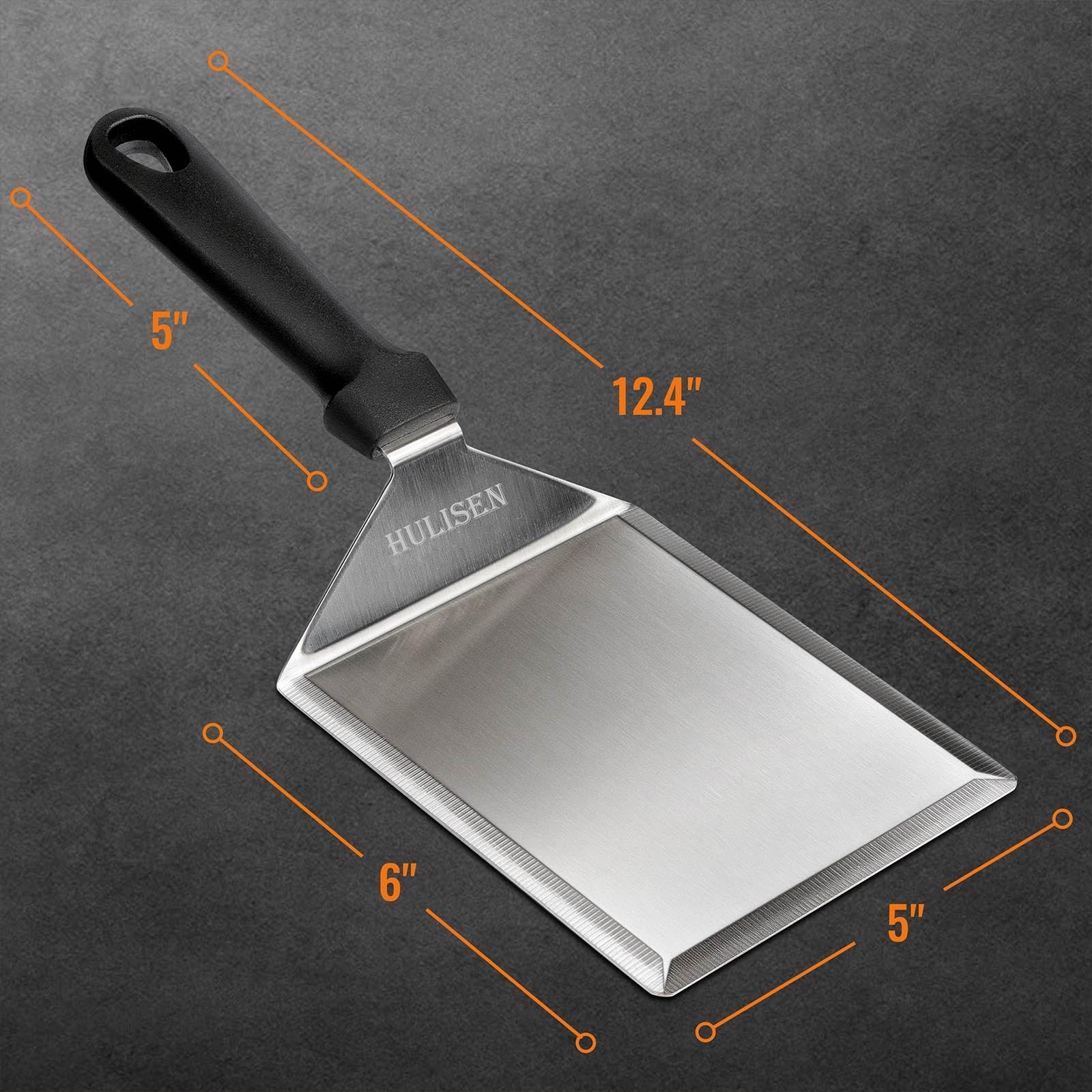 HULISEN Stainless Steel Spatula 2 pcs, 6 x Grilling (2-Pack), Silver