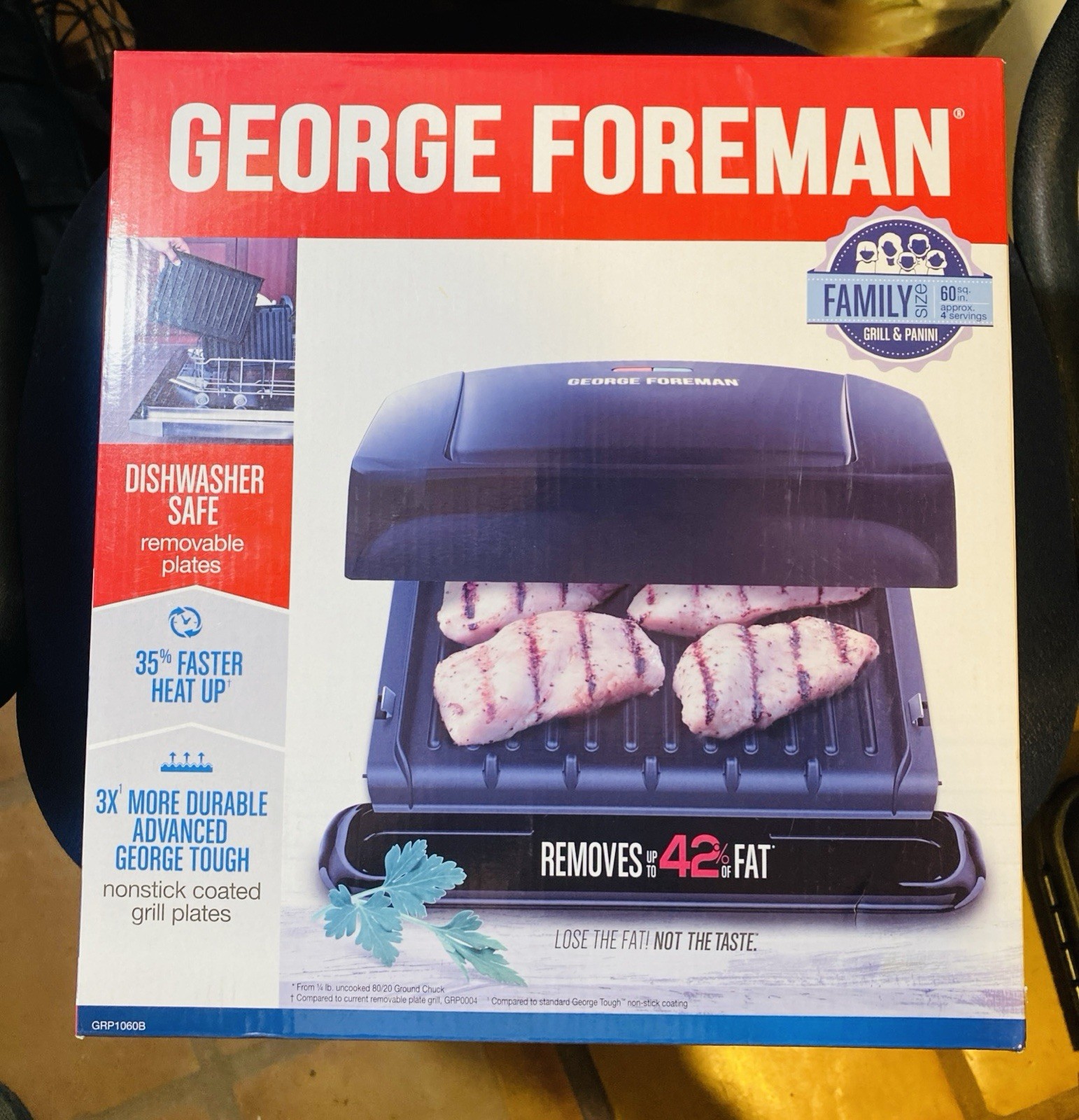 NOB George Foreman GRP1060B-TX Family Size Removable Plate Grill Black Sealed