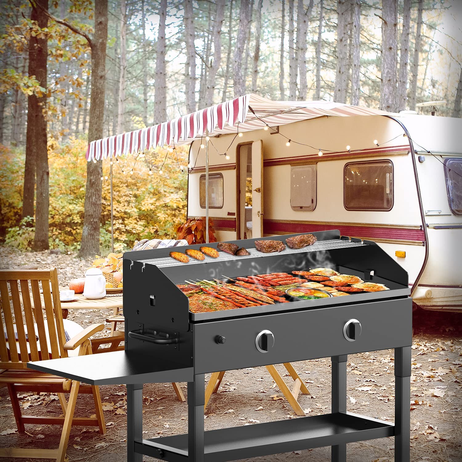 BBQ-PLUS 28 Inch Griddle Wind Guard/Screen And Warming Rack Blackstone