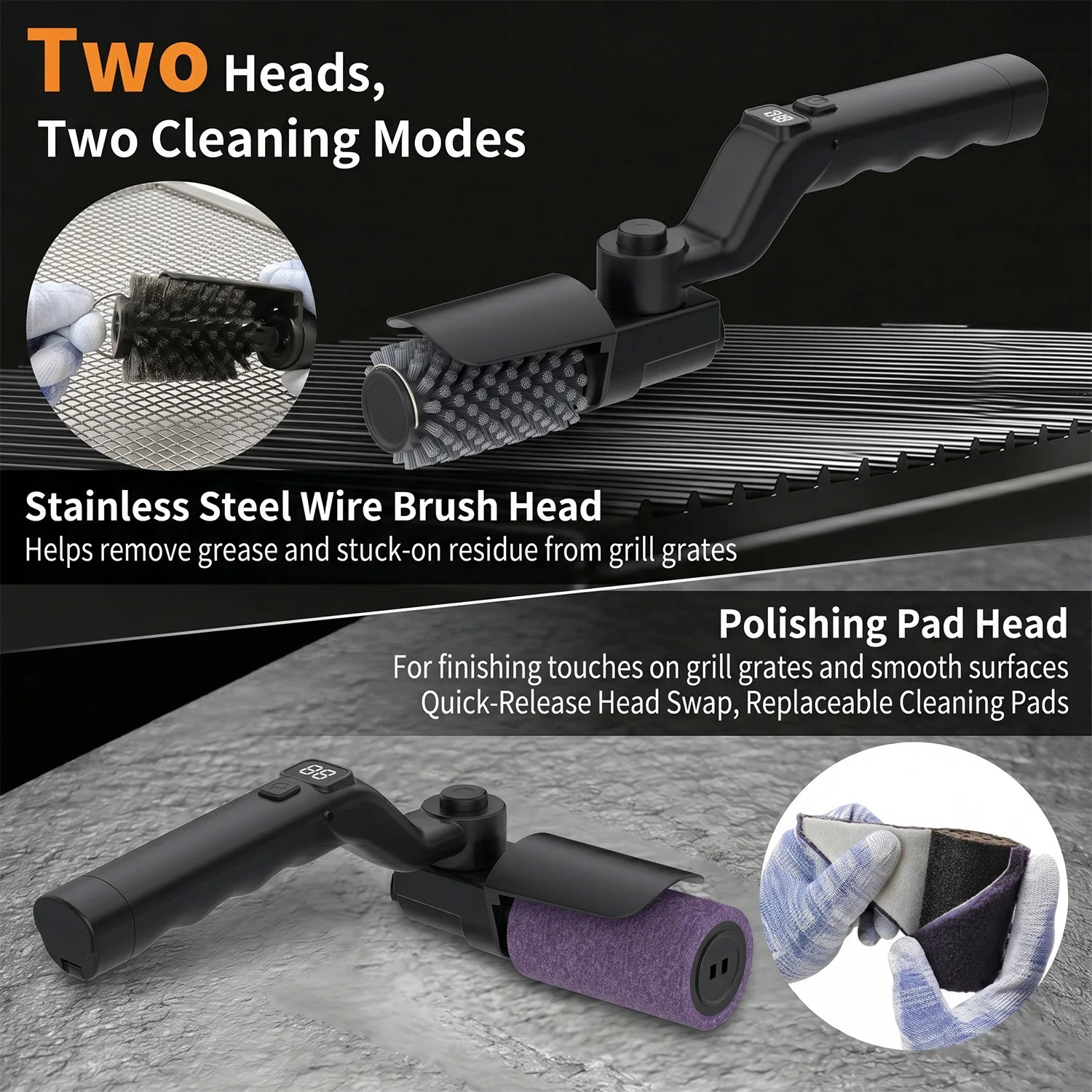 Cordless Electric Grill Brush 2 In 1 Rechargeable BBQ Grill Cleaner Spin