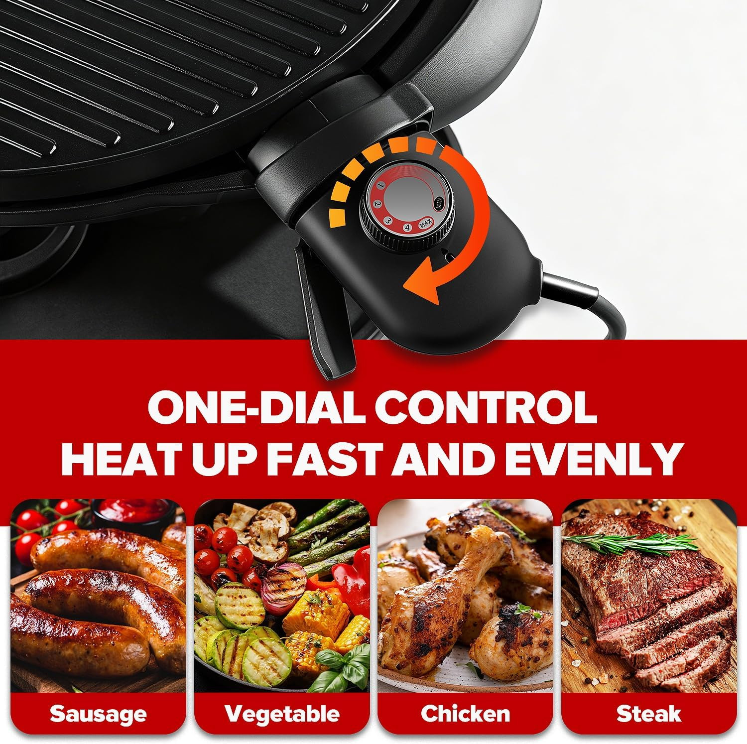 2-in-1 Electric Grill, 1750W Portable Indoor/Outdoor Nonstick Griddle