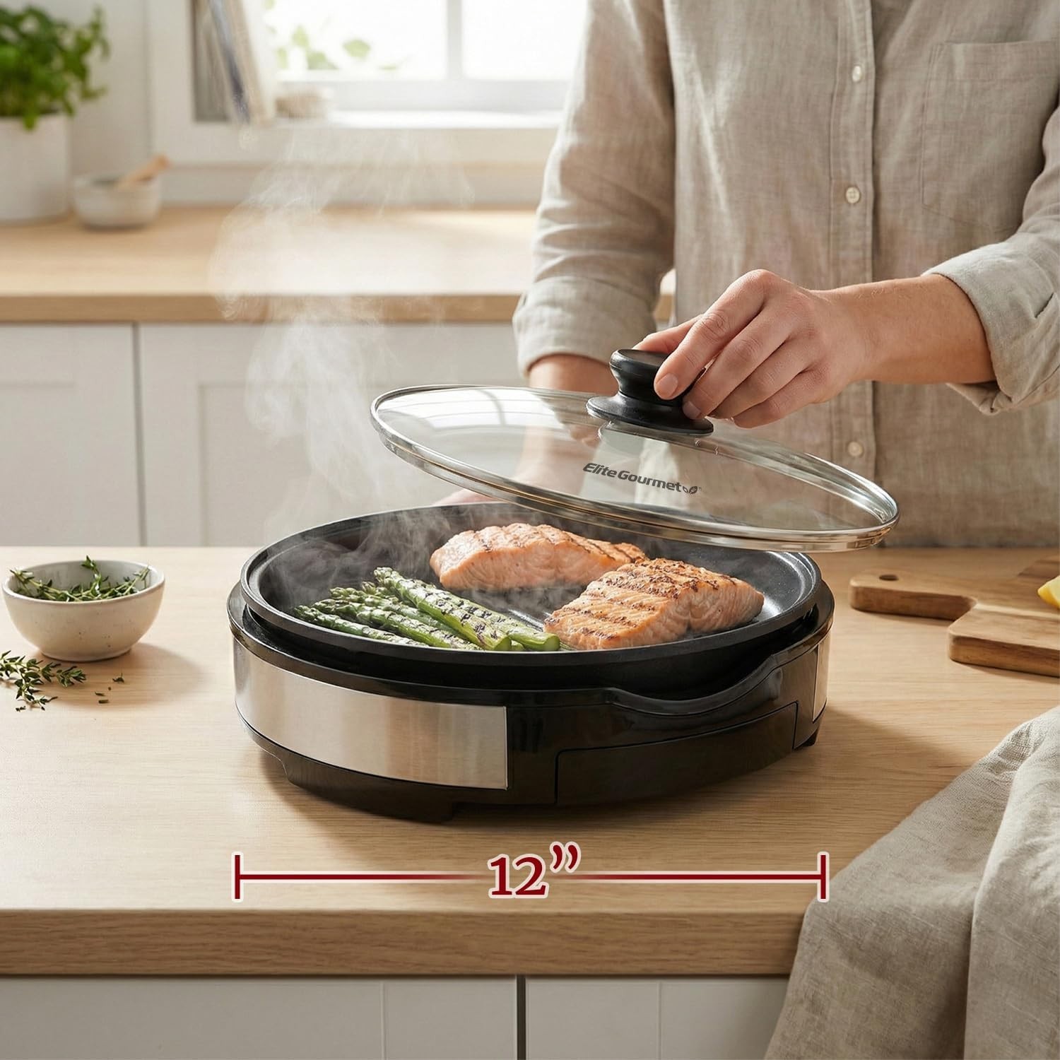 12″ Indoor Electric Grill with Removable Grease Tray – Perfect for Family Feasts