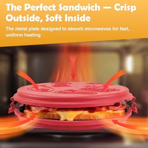 9.5 in Microwave Sandwich Maker, Non-Stick Pizza and Bacon Cooker | Large Red