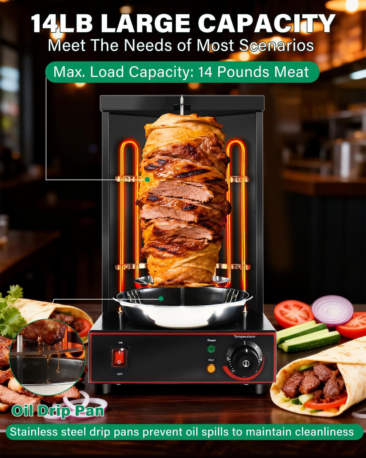 Electric Shawarma Grill Machine Countertop Rotisserie Turkey Maker Vertical Barb