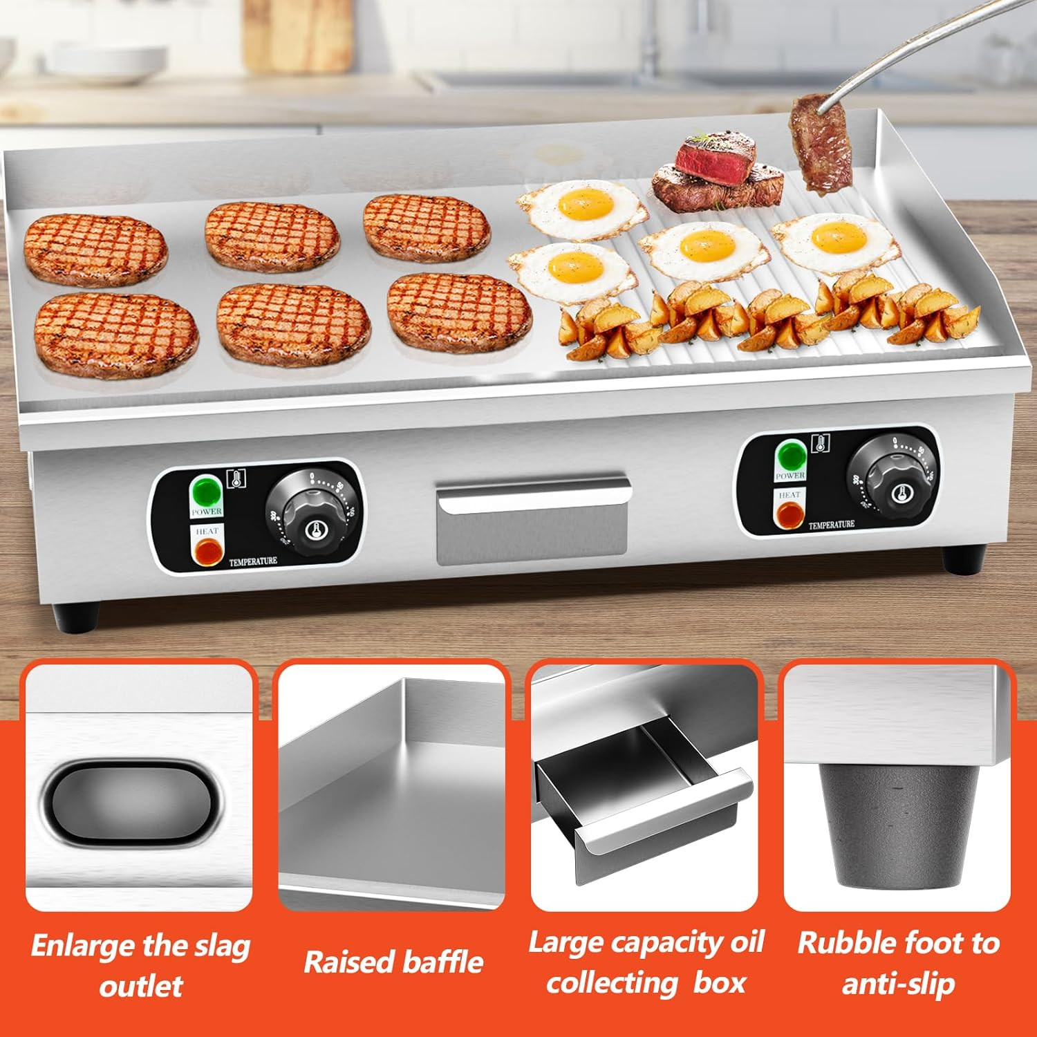 29″ Commercial Electric Countertop Griddle,110V 3000W Flat Top Grill Hot Plate B