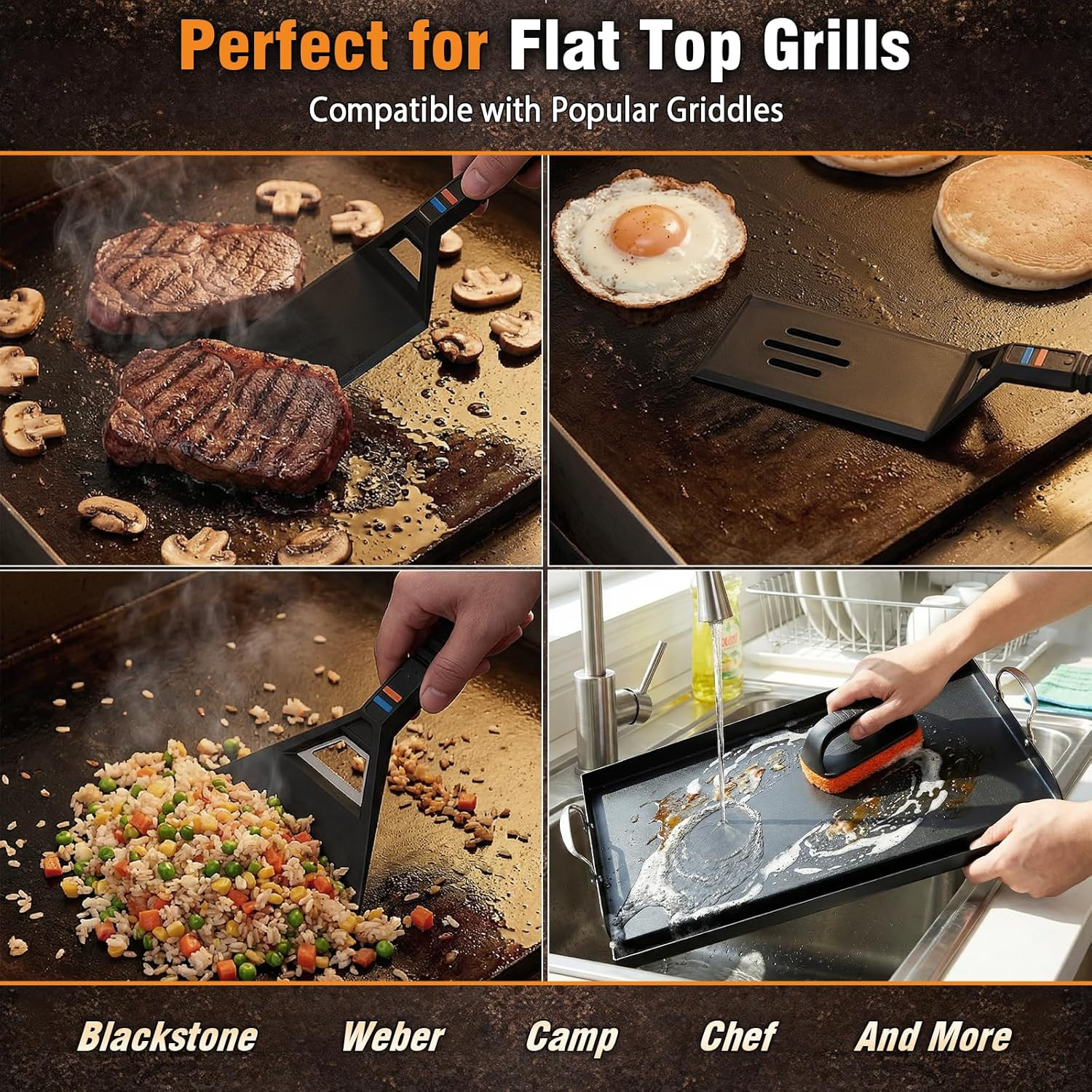Griddle Kit, 17″ X 13″ Pre-Seasoned Cast Iron Flat Top Griddle with 5-Piece Scra