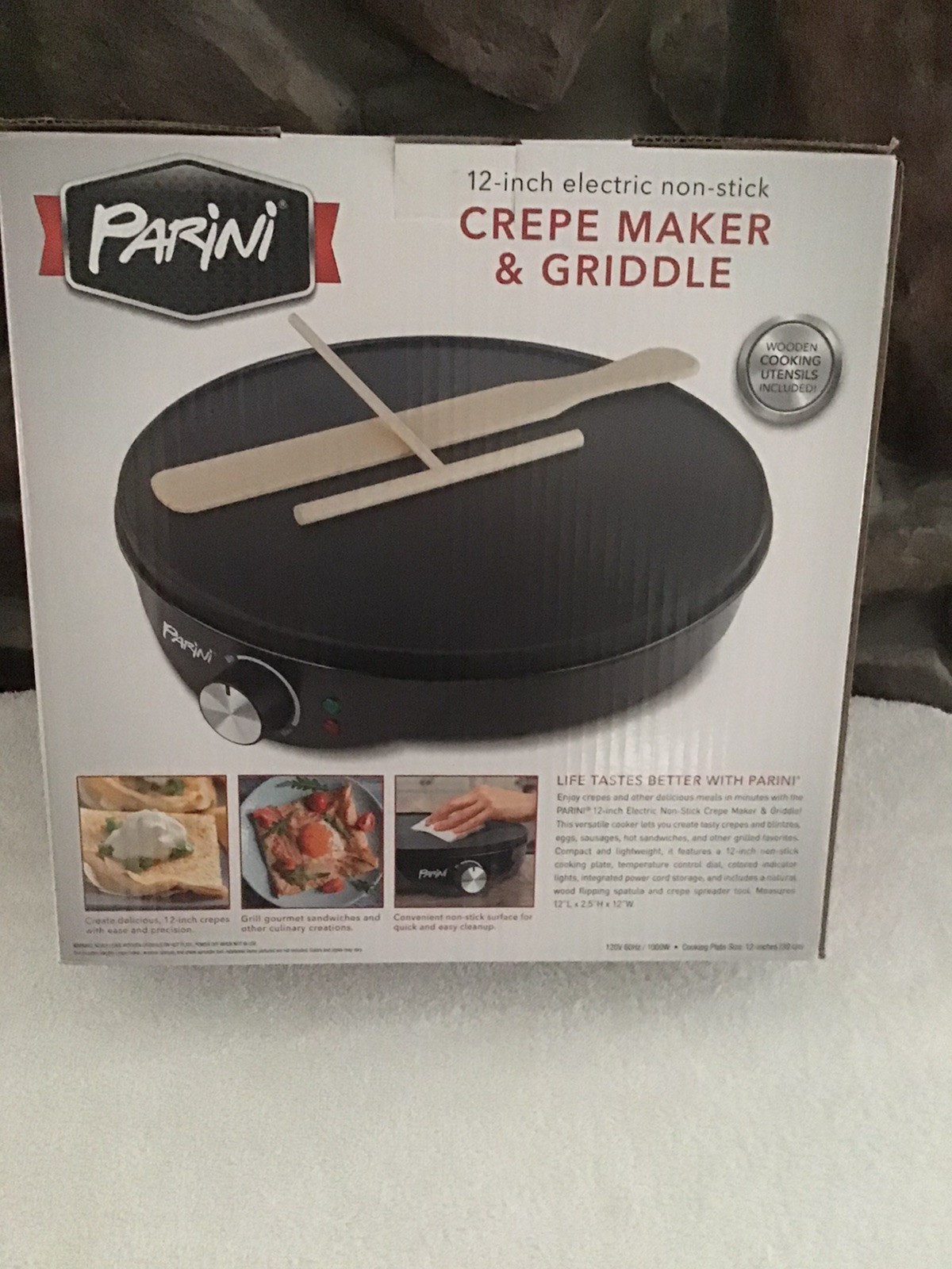 NEW-Parini Crepe Maker Griddle Round Electric 12″ Nonstick Pancakes/Crepes