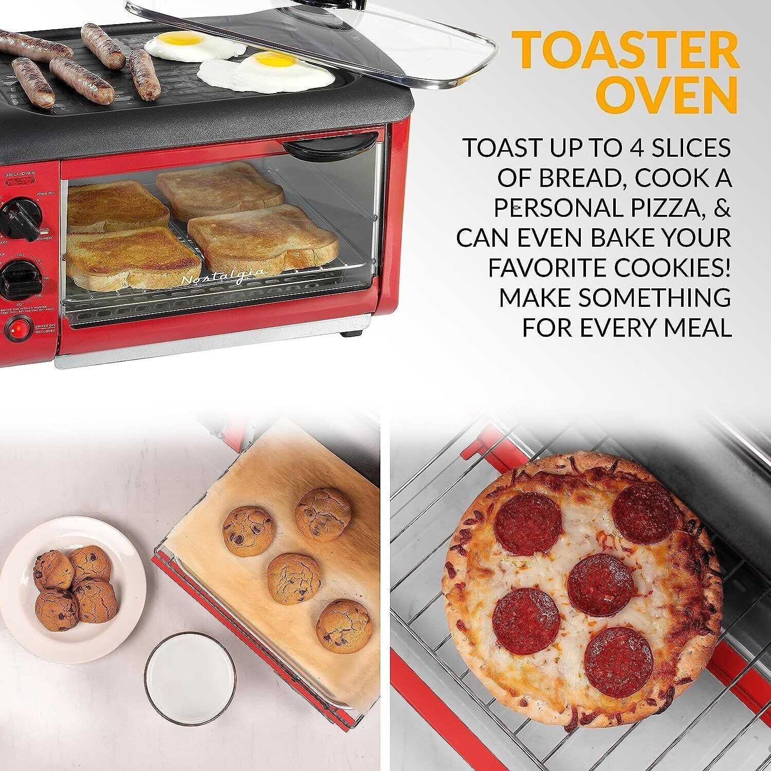 3-in-1 Breakfast Station Coffee Maker Non-Stick Griddle 4-Slice Toaster Oven New