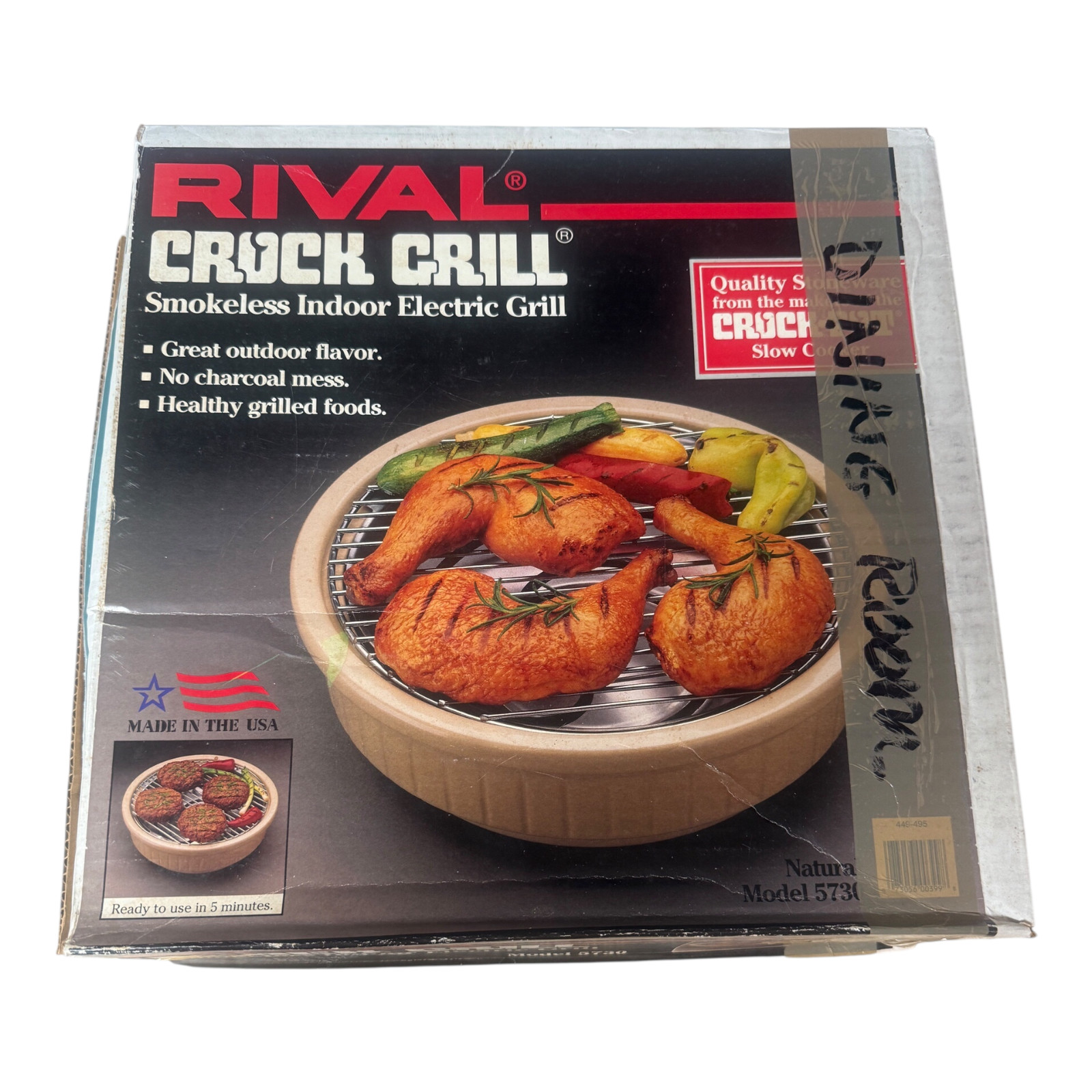 Vtg Rival Crock Grill Smokeless Round Indoor Electric Cooker Beige Tested