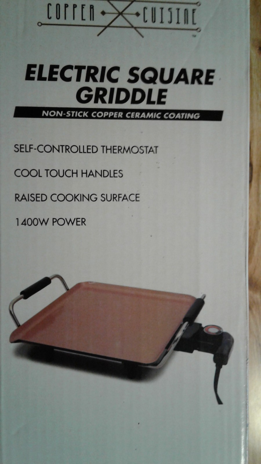 Electric Square Griddle 10.5 Non-Stick/Thermostat/Cool Handles 1400W Power