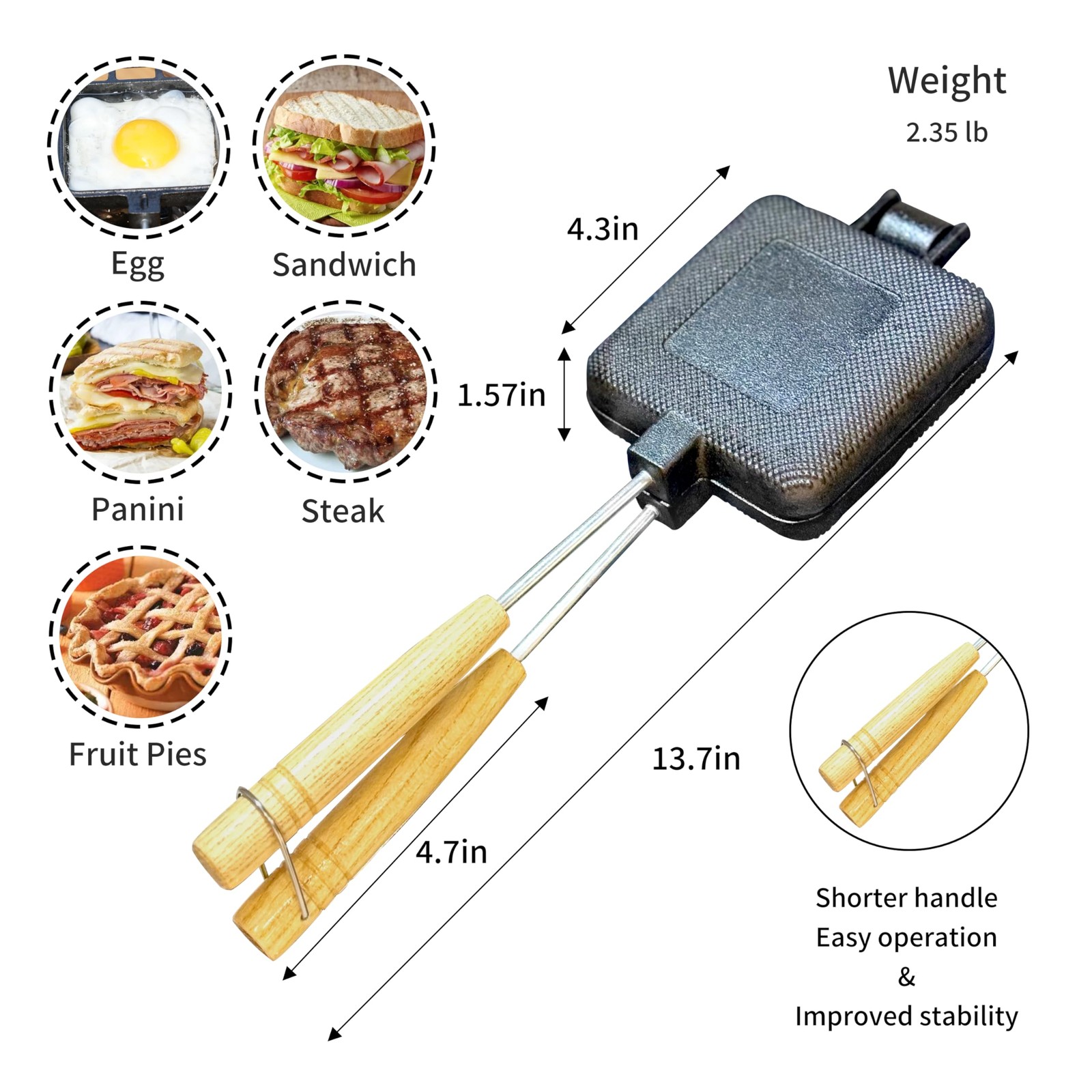 MiniSnack Cast Iron Pie Maker Sandwich Press for Camping and Stovetop, Double Mi