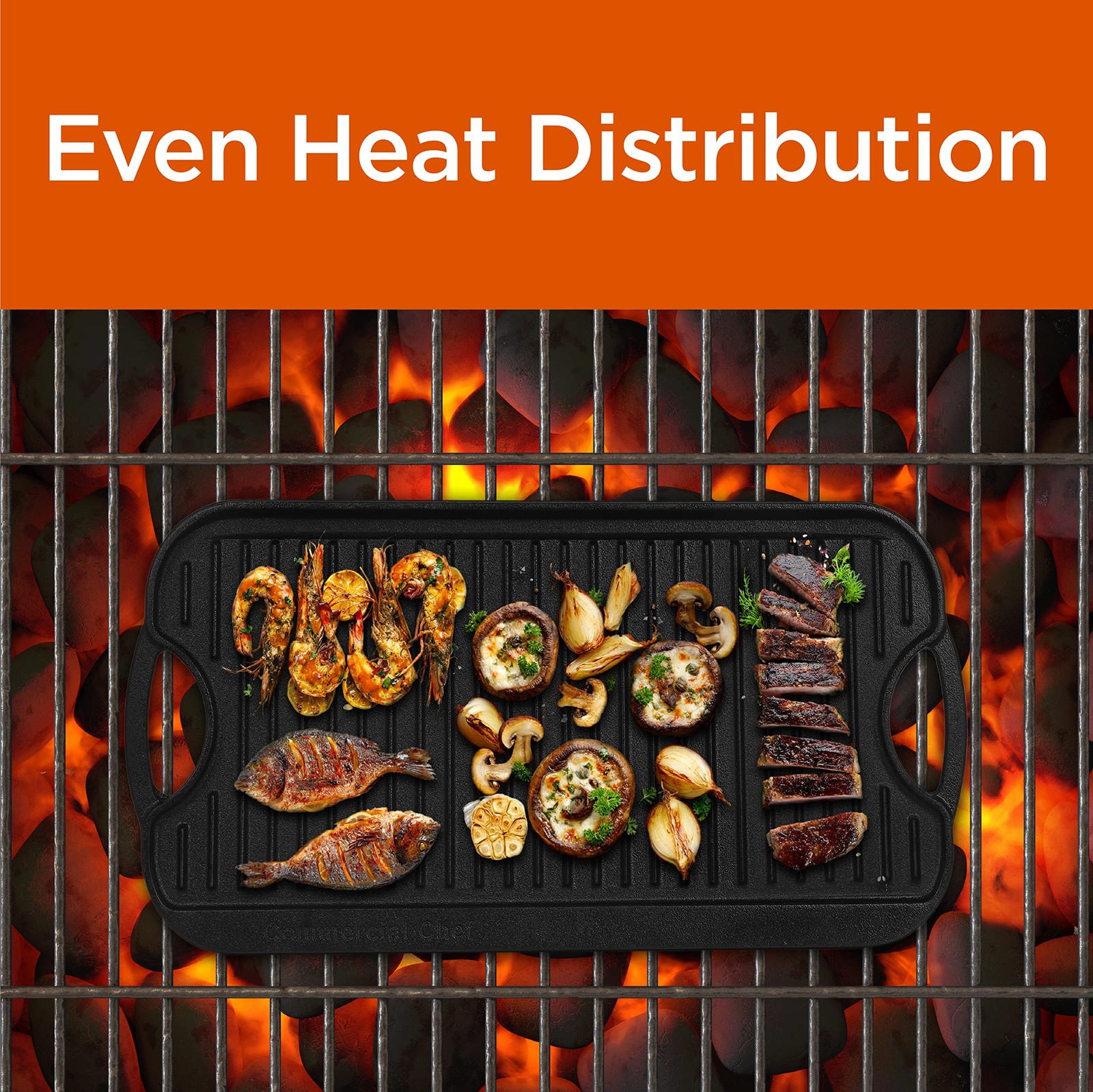 Commercial Chef Reversible Grill Top Griddle Cast Iron CHFLRGG5