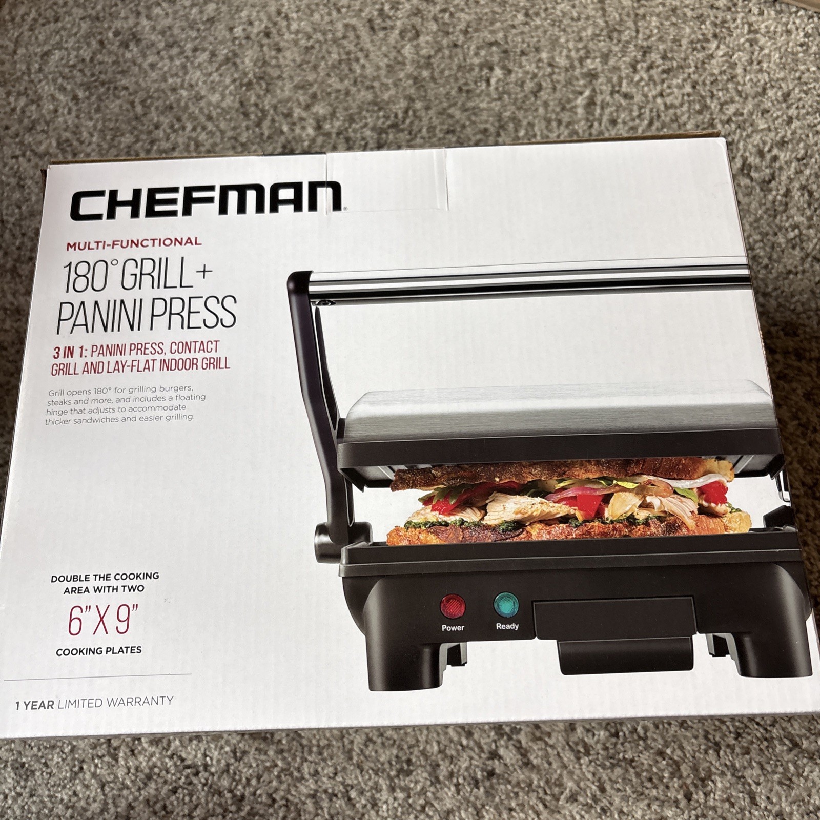 Chefman RJ02-180 Electric Panini Press Grill – Stainless Steel/Black