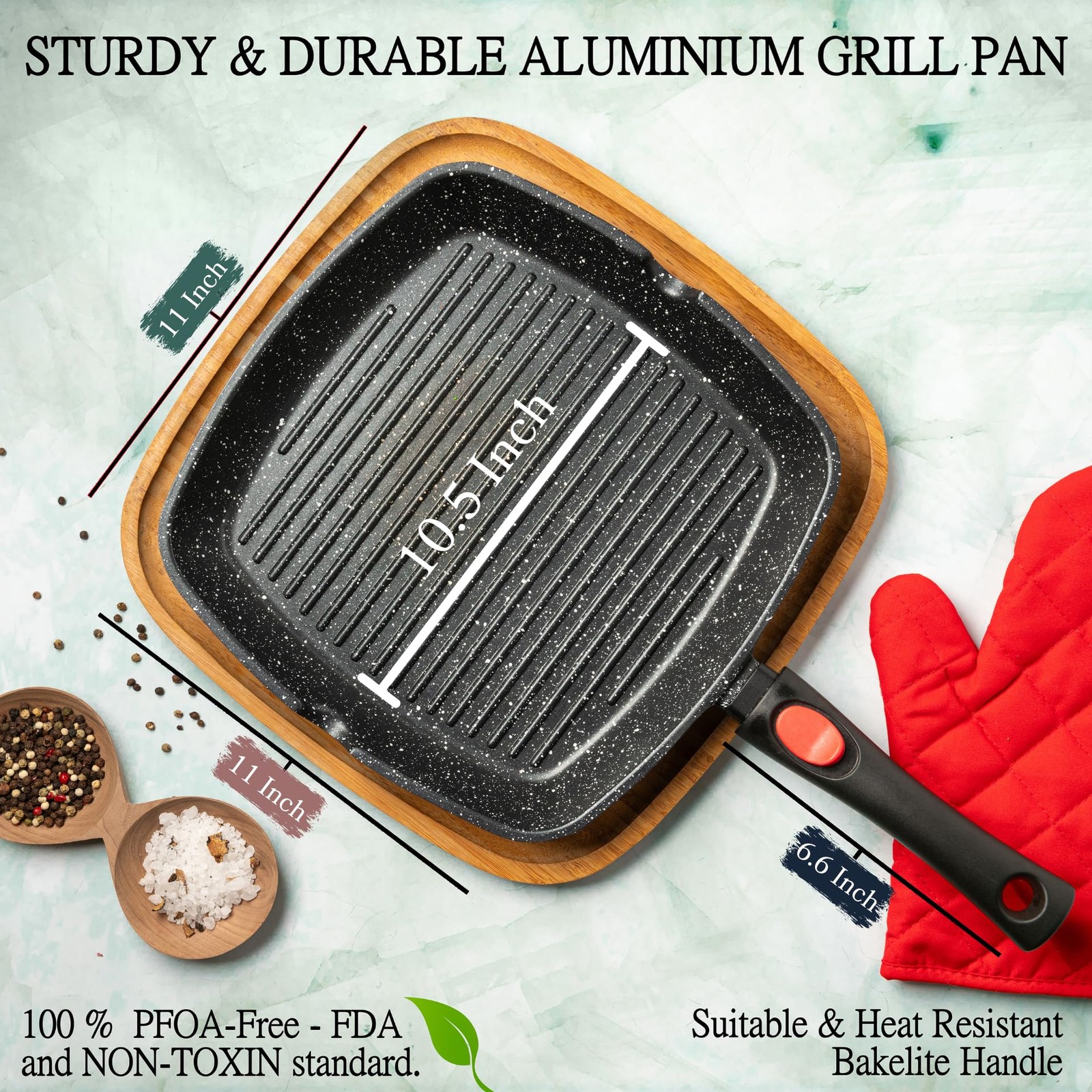 Moss & Stone Square Size: 11″x11″ pan (10.5″ cook area), 7.1″ handle, Black