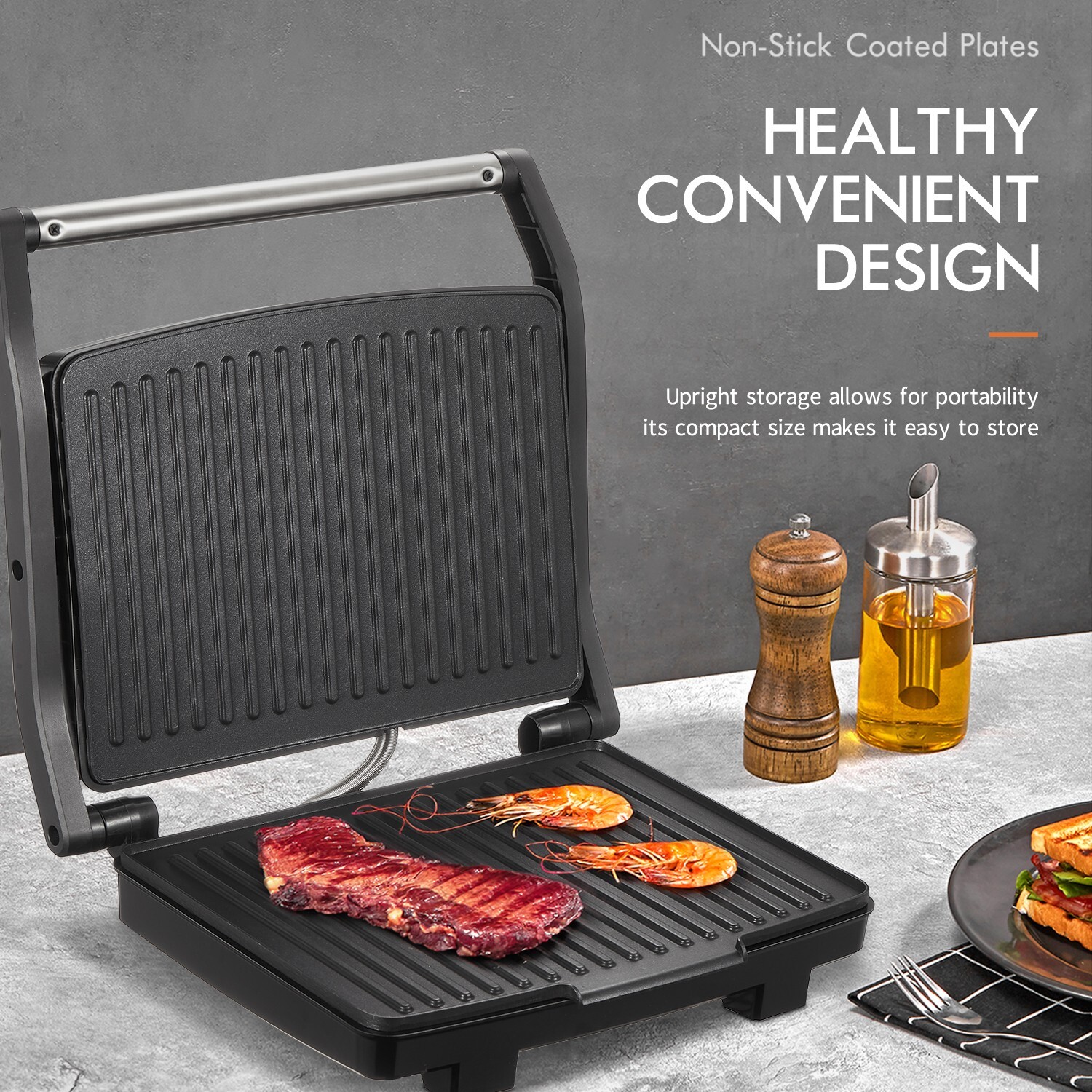 Panini Press Grill, Non-Stick, Sandwich Maker, Easy Clean, Stainless Steel