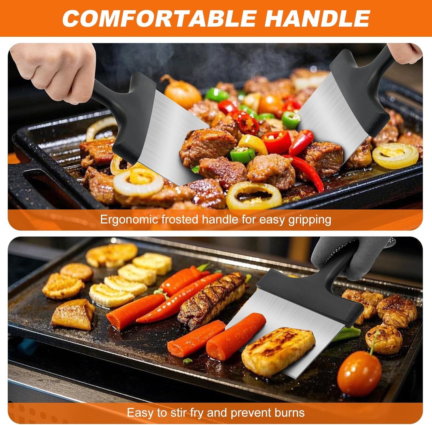 Griddle Scraper, Stainless Steel Flat Top Grill Scraper with 5″ Handle,…