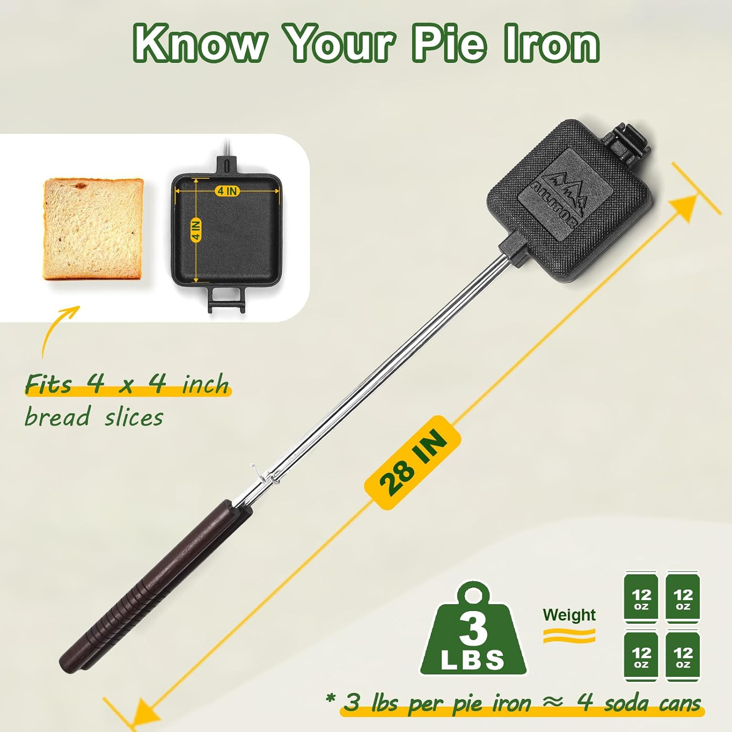 Cast Iron Mountain Pie Maker Set of 2 – Campfire Sandwich Irons with Bag