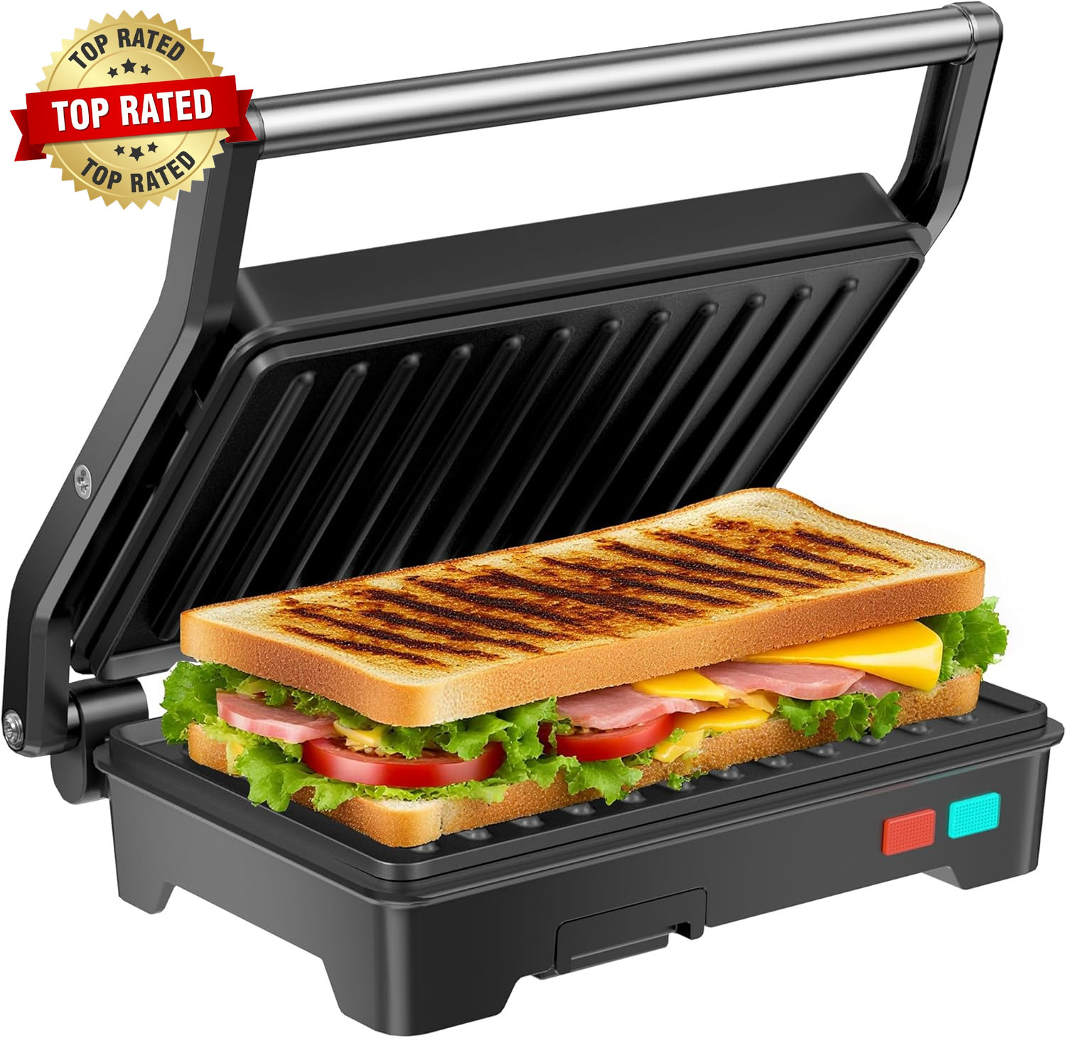 Panini Press Grill, 1000W Sandwich Maker with Non-Stick Coated Plates, Opens 180