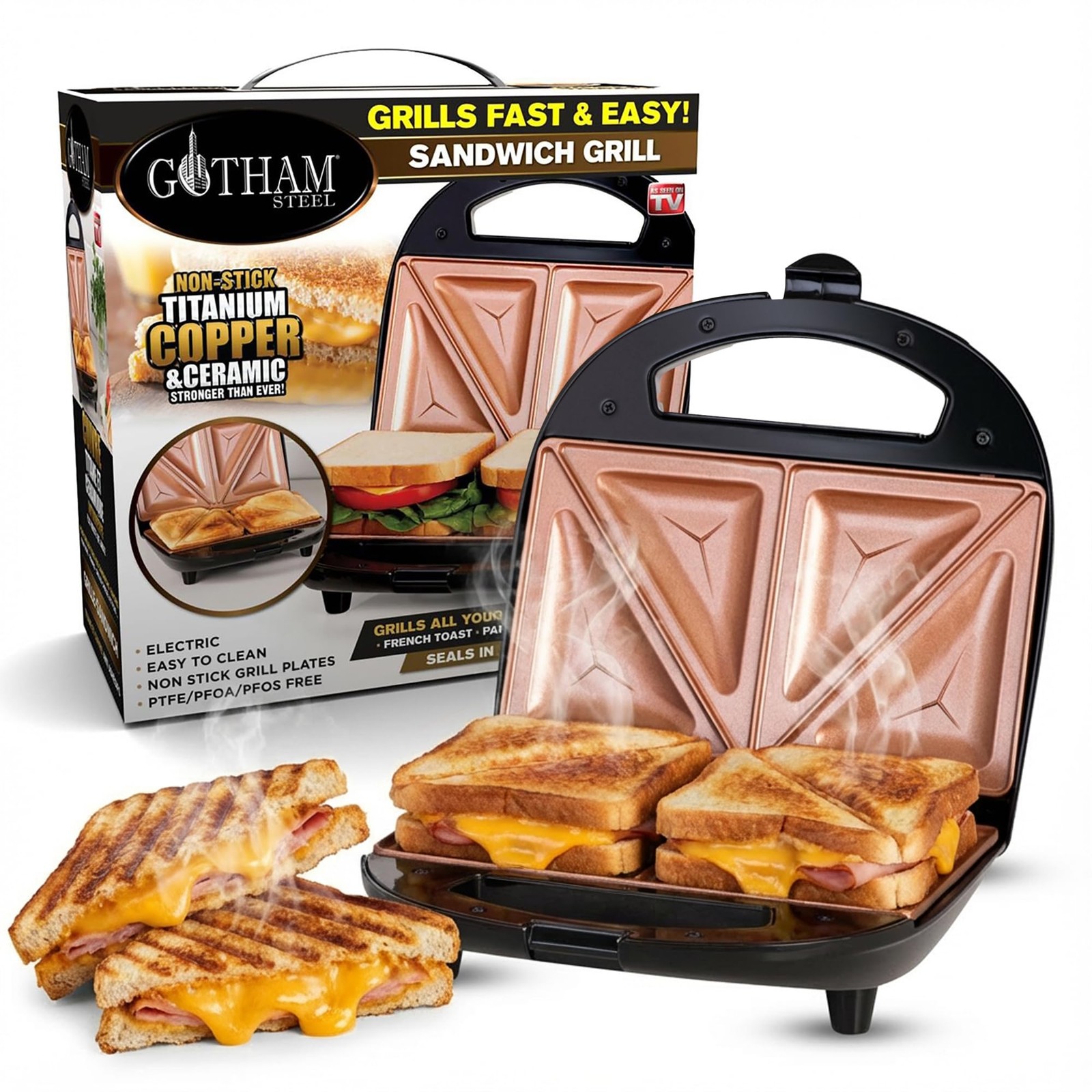 Gotham Steel Nonstick Panini Press Sandwich Maker, 2in1 Breakfast Sandwich Ma…