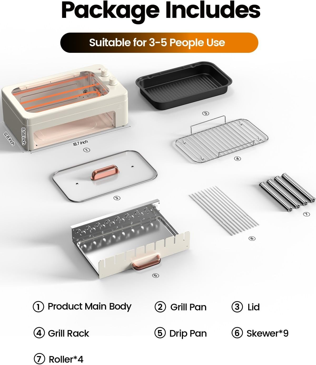 4-In-1 Electric Indoor Grill Smokeless for Home,Countertop Electric Grill with R