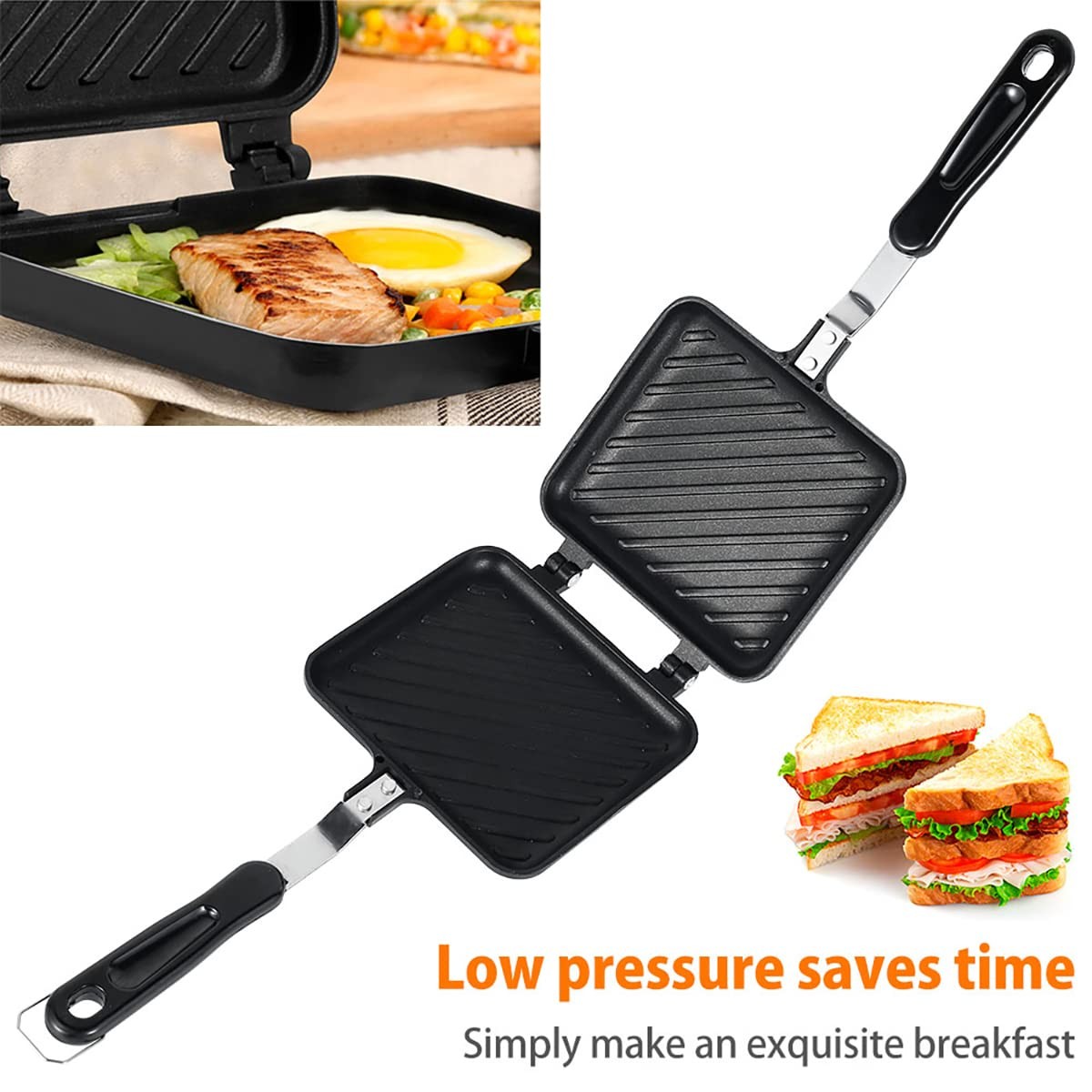 Stovetop Sandwich Toaster Maker Non-Stick Panini Press Camping Grill Pan