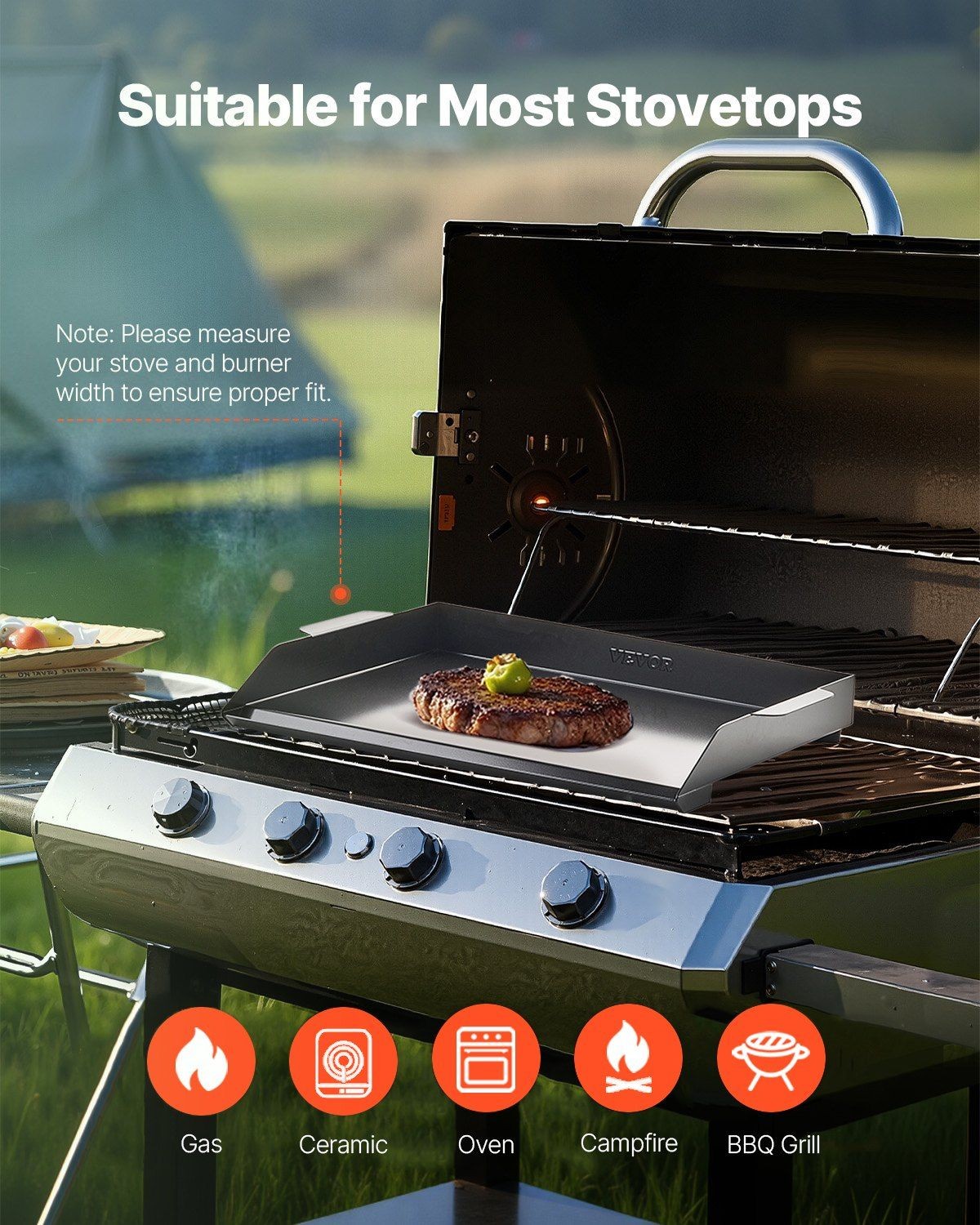 22x16in Carbon Steel Griddle & Flat Top Grill for Gas BBQ & Camping